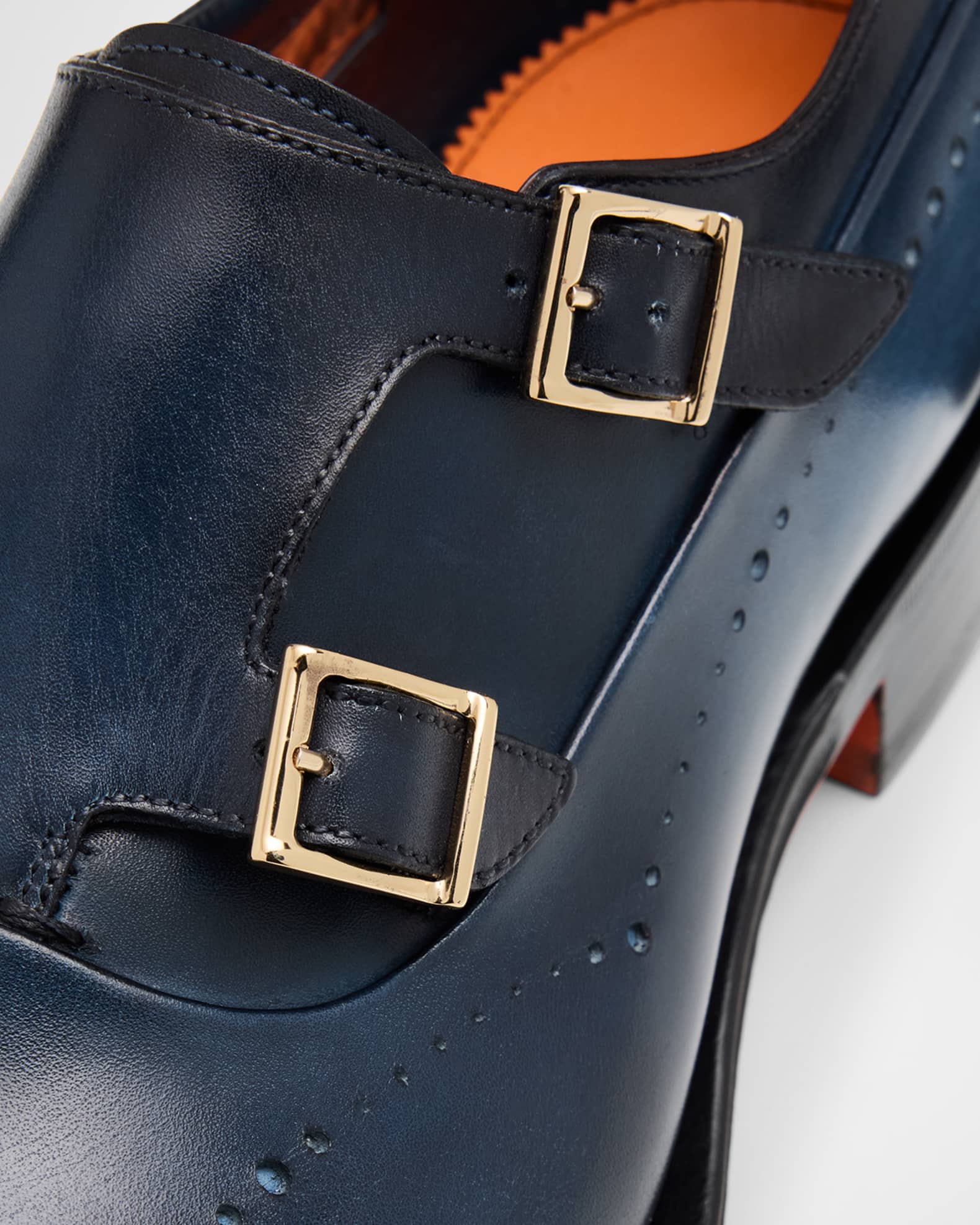 Santoni Men's Carter Brogue Leather Double Monk-Strap Loafers