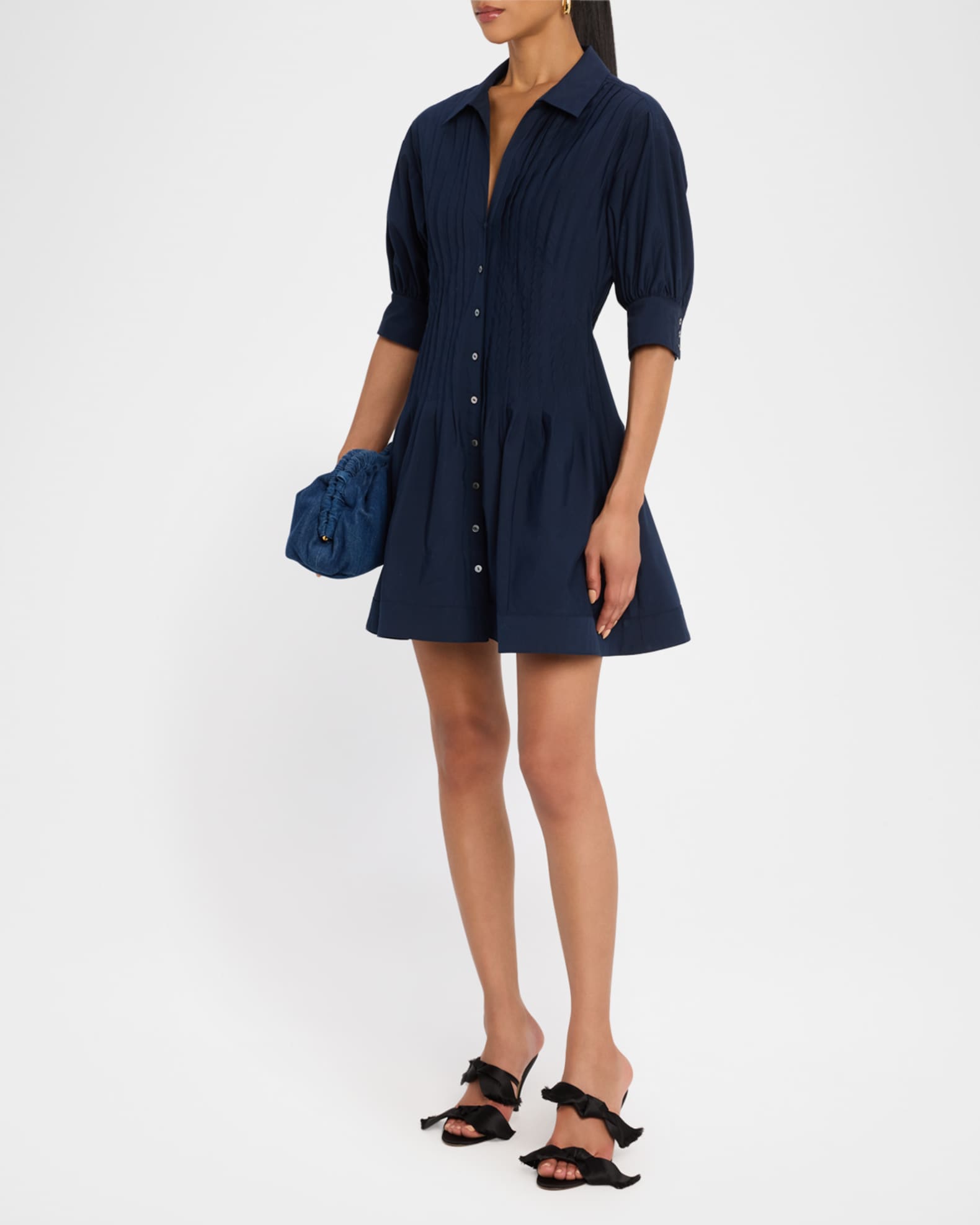 ワンピース ETMON Stitch Puff Mini Dress, Navy Cinq a Sept Monty Pleated Puff-Sleeve Dress | Neiman Marcus