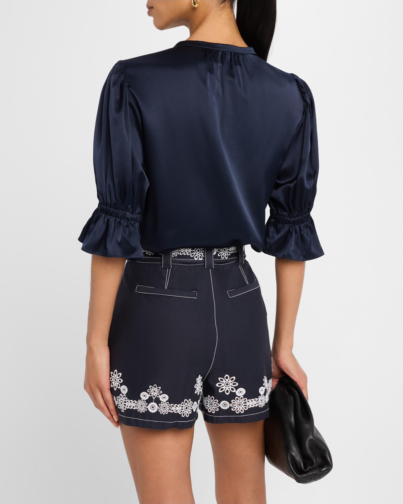 Cinq a Sept Fiona Silk Split-Neck Top | Neiman Marcus