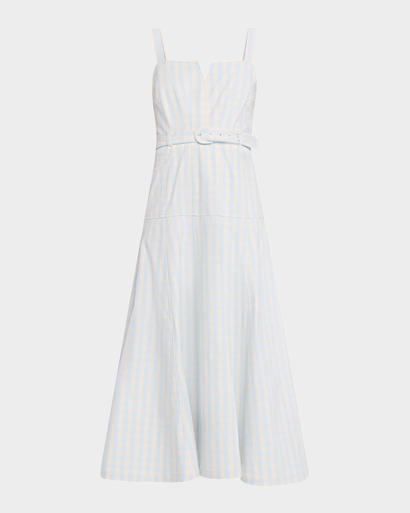 Tina Gingham Denim Midi Dress 0