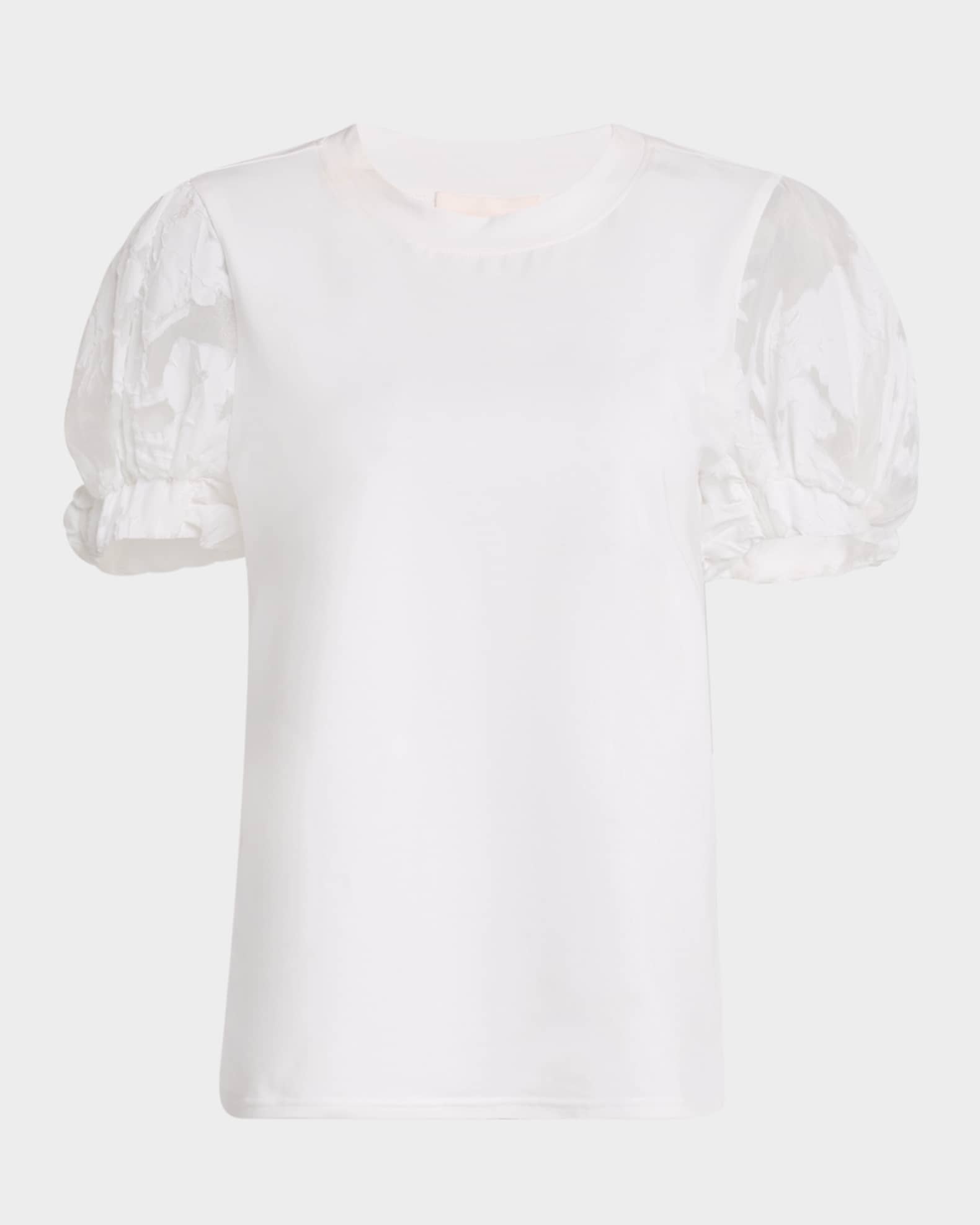 Yashi Floral Organza Puff-Sleeve Top  0