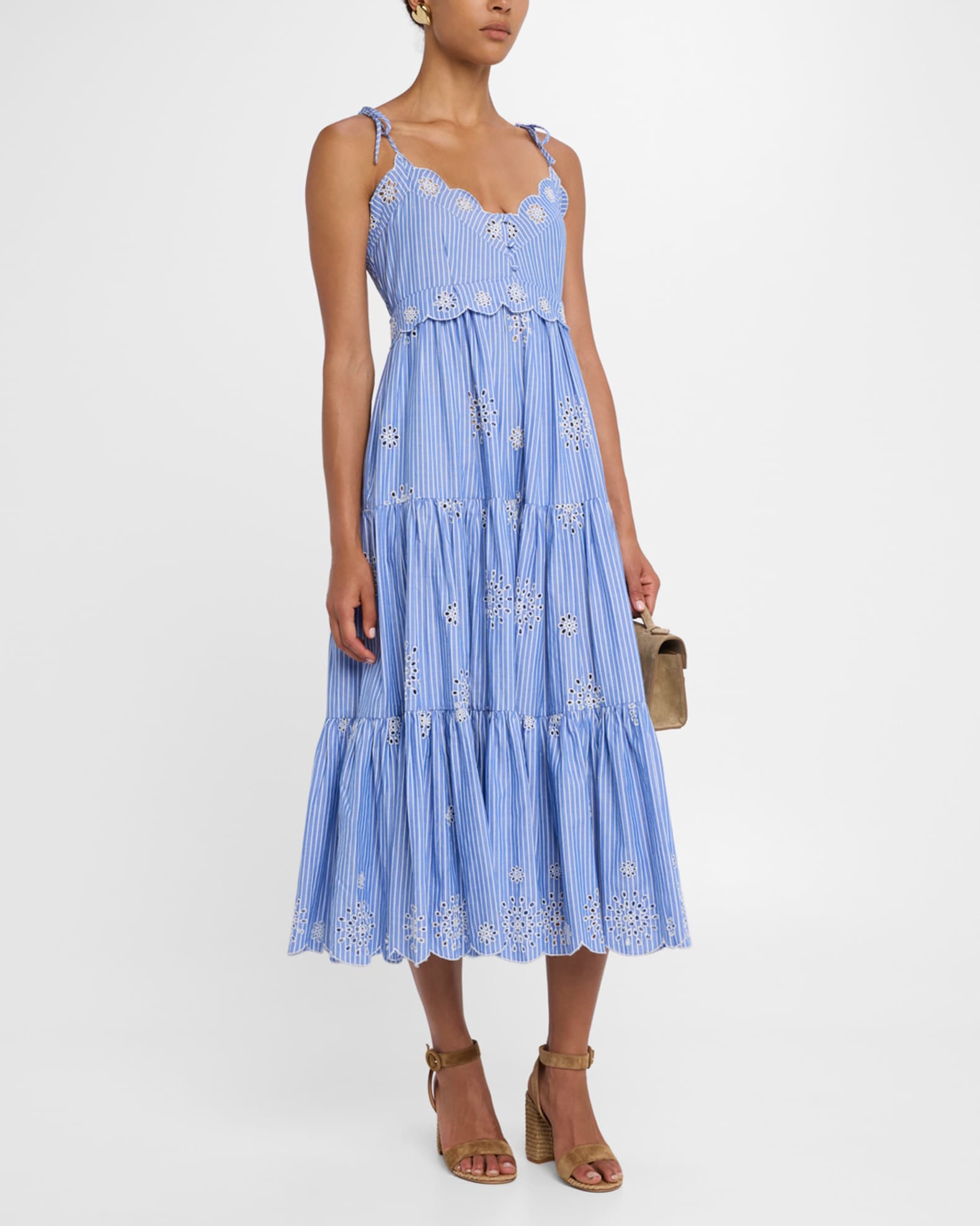 Darcey Pinstripe Embroidered Sleeveless Midi Dress 1