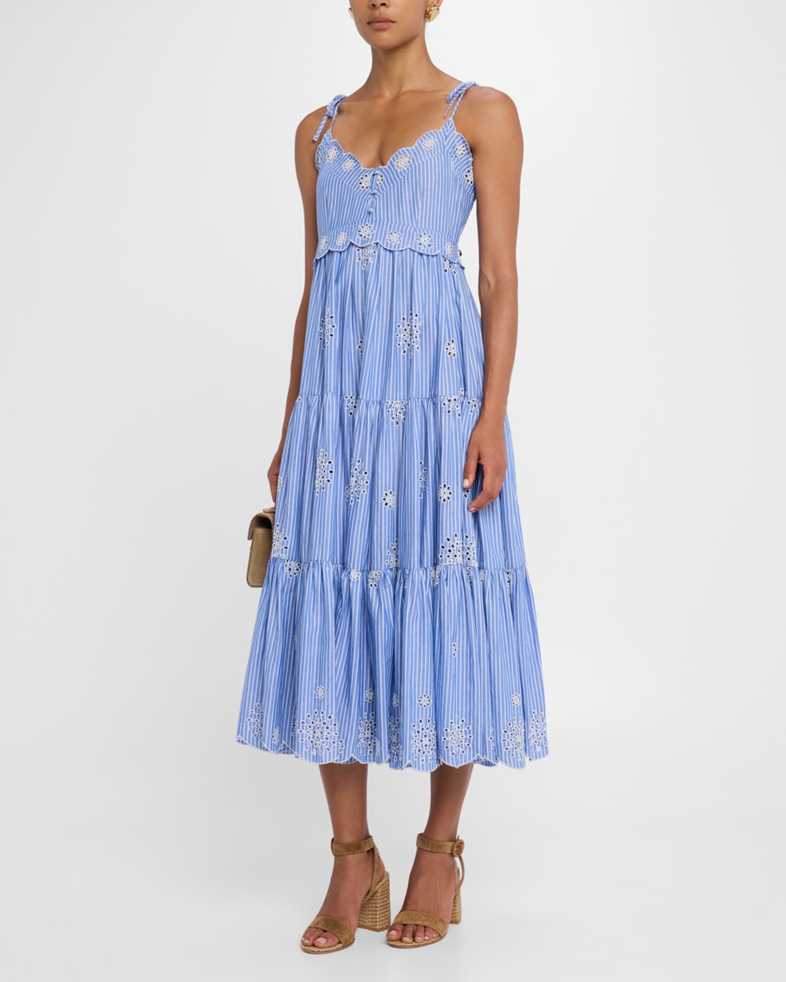 Cinq a Sept Darcey Pinstripe Embroidered Sleeveless Midi Dress