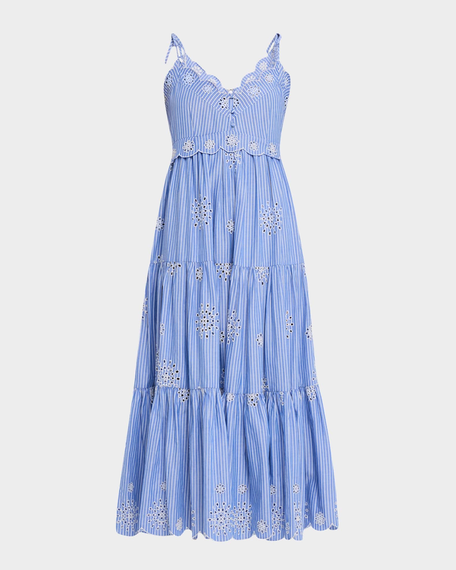 Darcey Pinstripe Embroidered Sleeveless Midi Dress 0