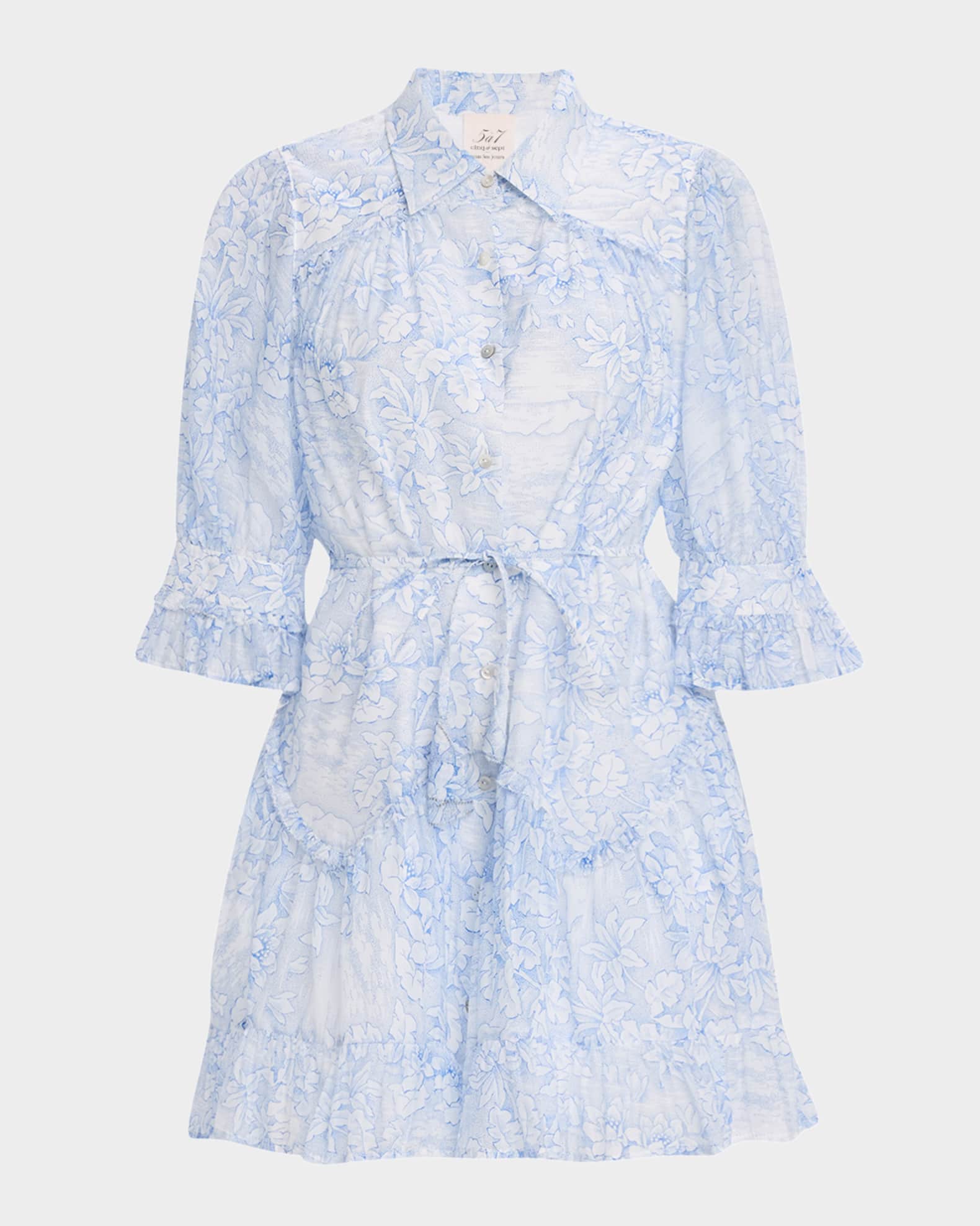 Gwendoline Floral Puff-Sleeve Ruffled Mini Dress 0