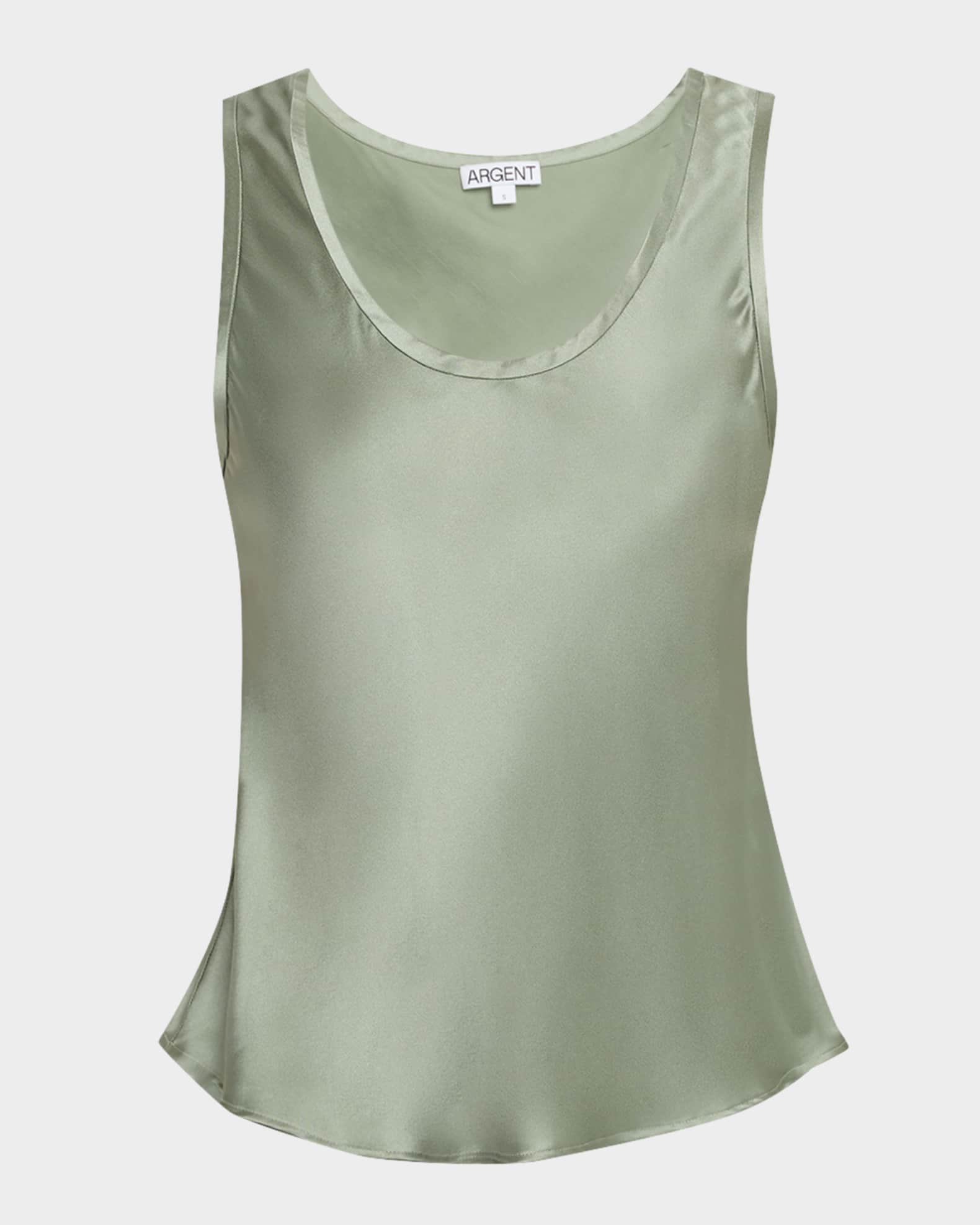 Scoop-Neck Shiny Silk Charmeuse Tank 0