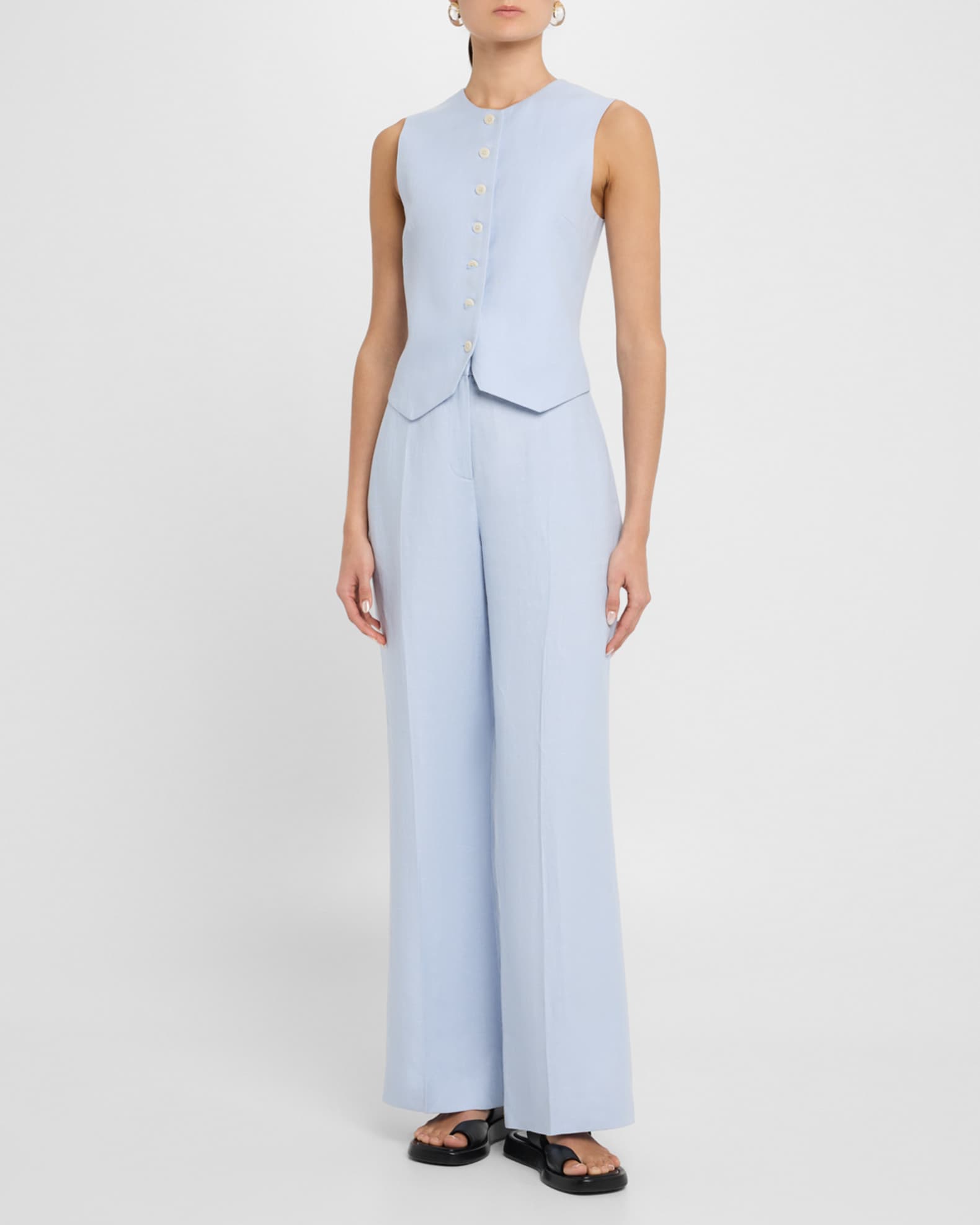 High-Neck Linen Twill Waistcoat 1
