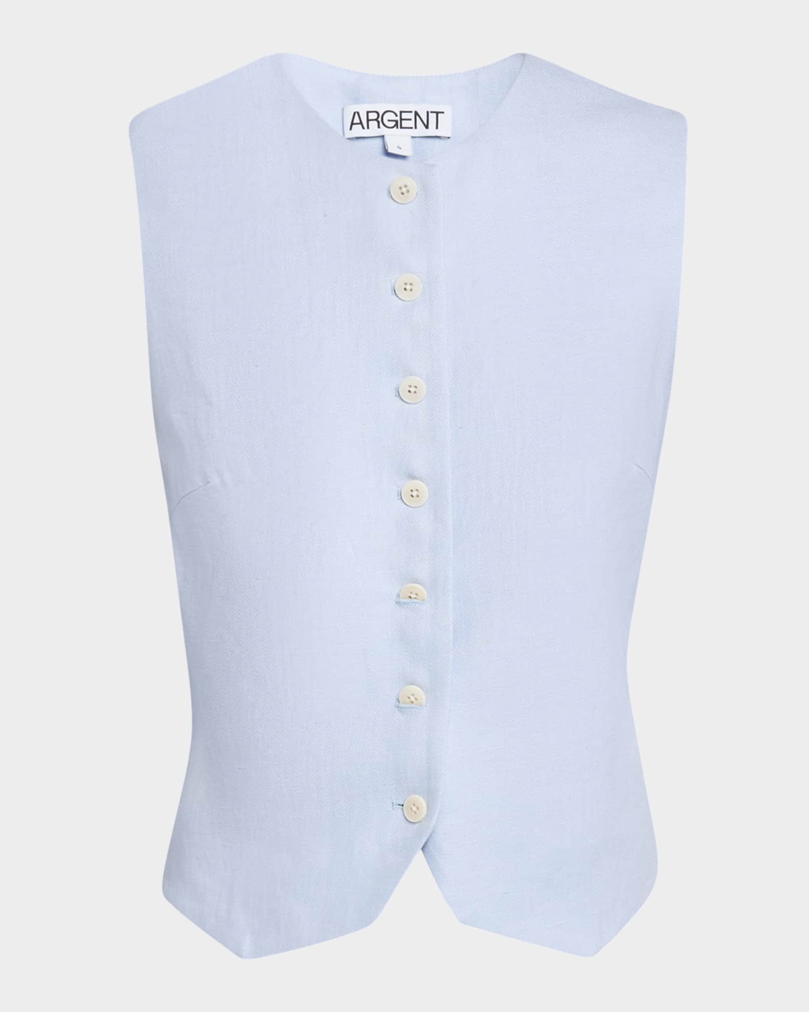 High-Neck Linen Twill Waistcoat 0