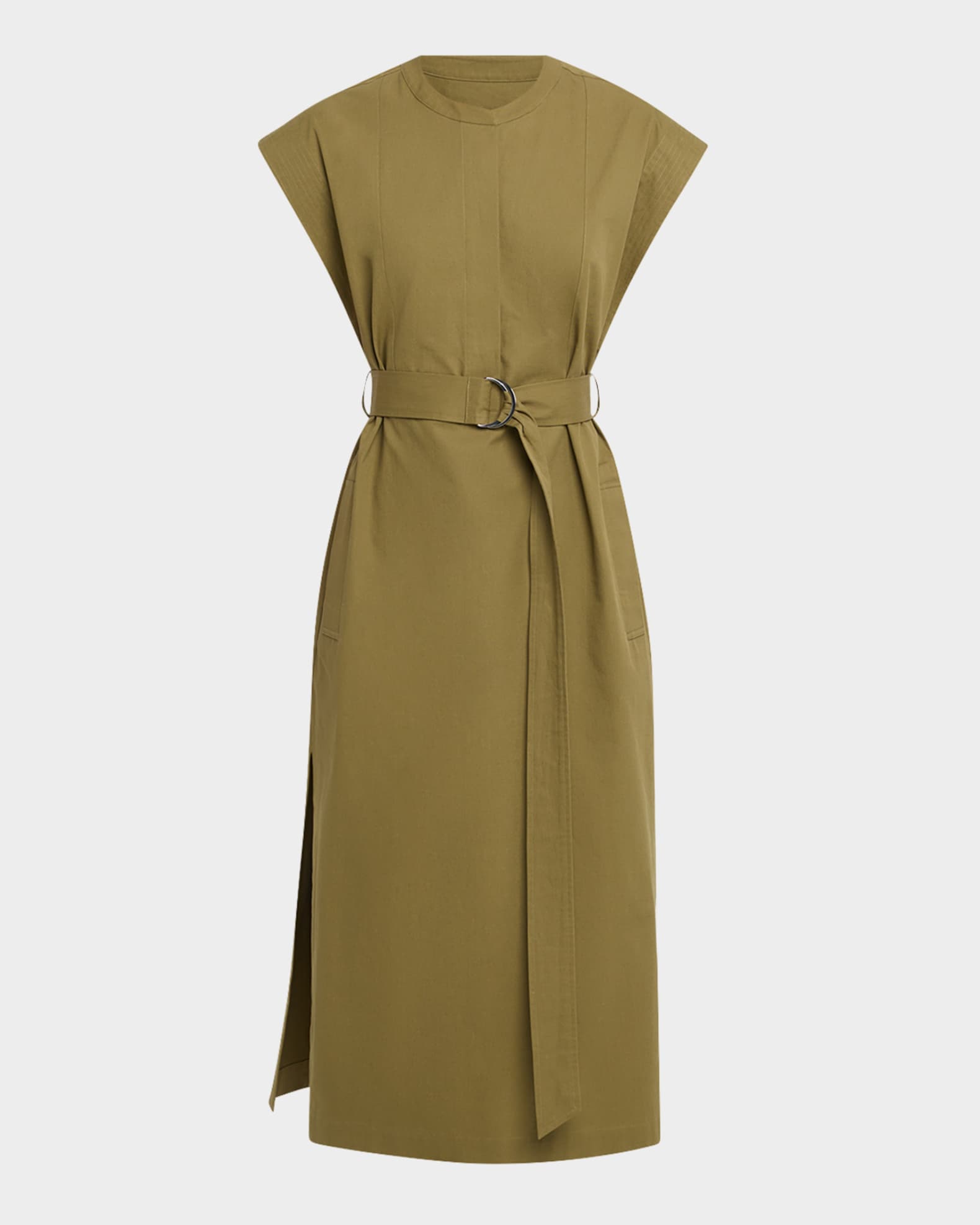 Belted Cap-Sleeve Cotton Twill Midi Shirtdress 0