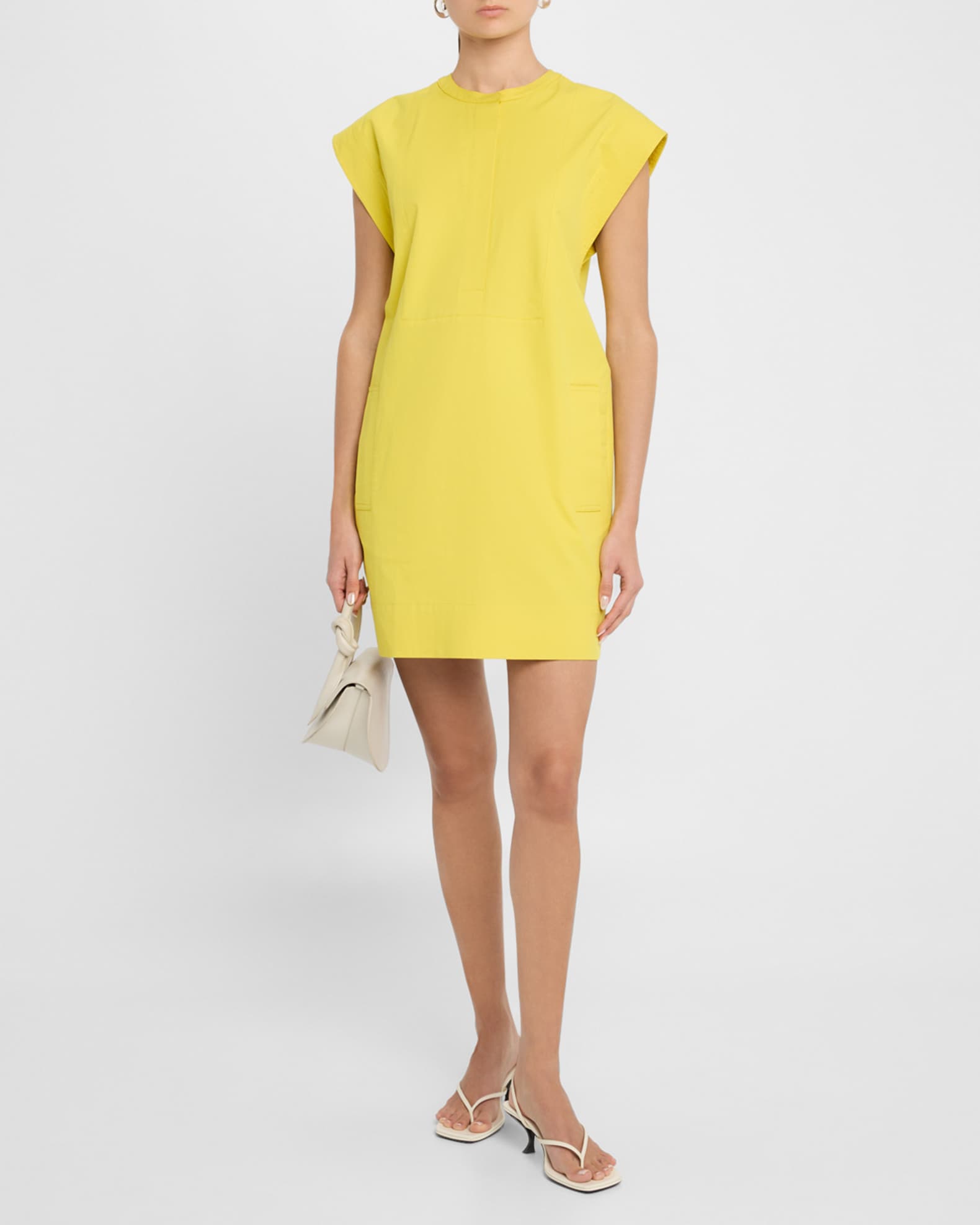 Structured Cap-Sleeve Cotton Twill Mini Dress 1
