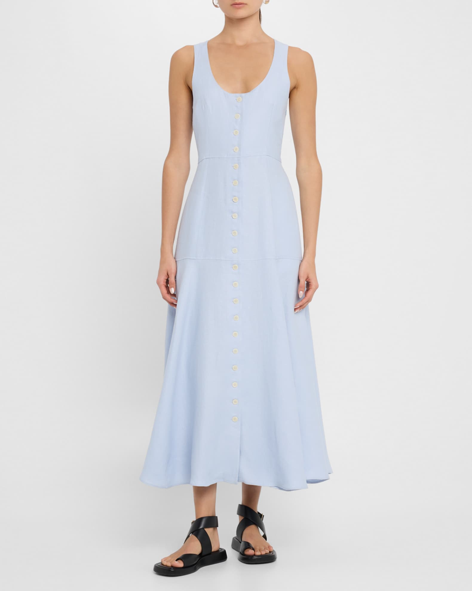 Marcy Sleeveless Linen Twill Midi Dress 1