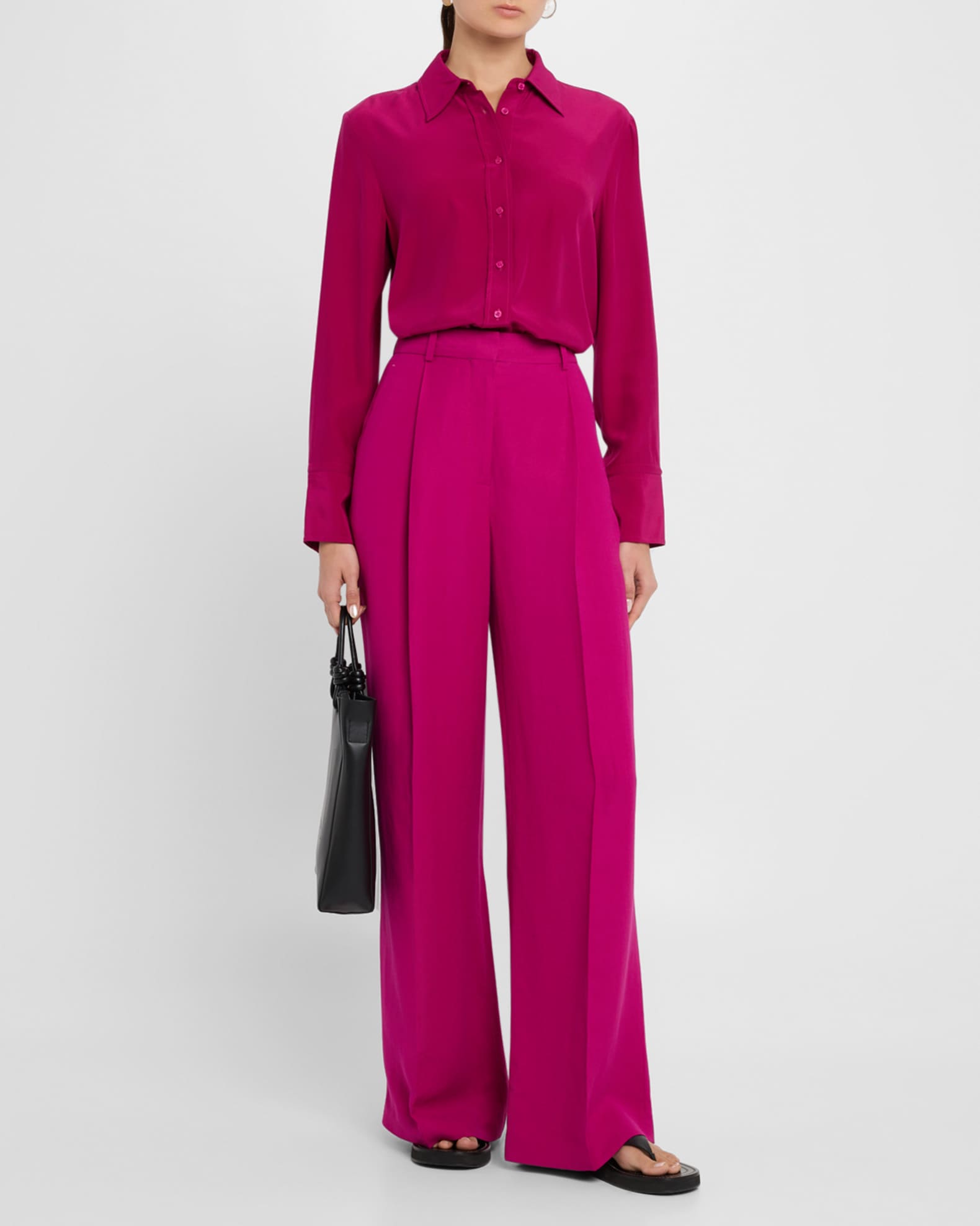 Pleated High-Rise Twill Trousers 1