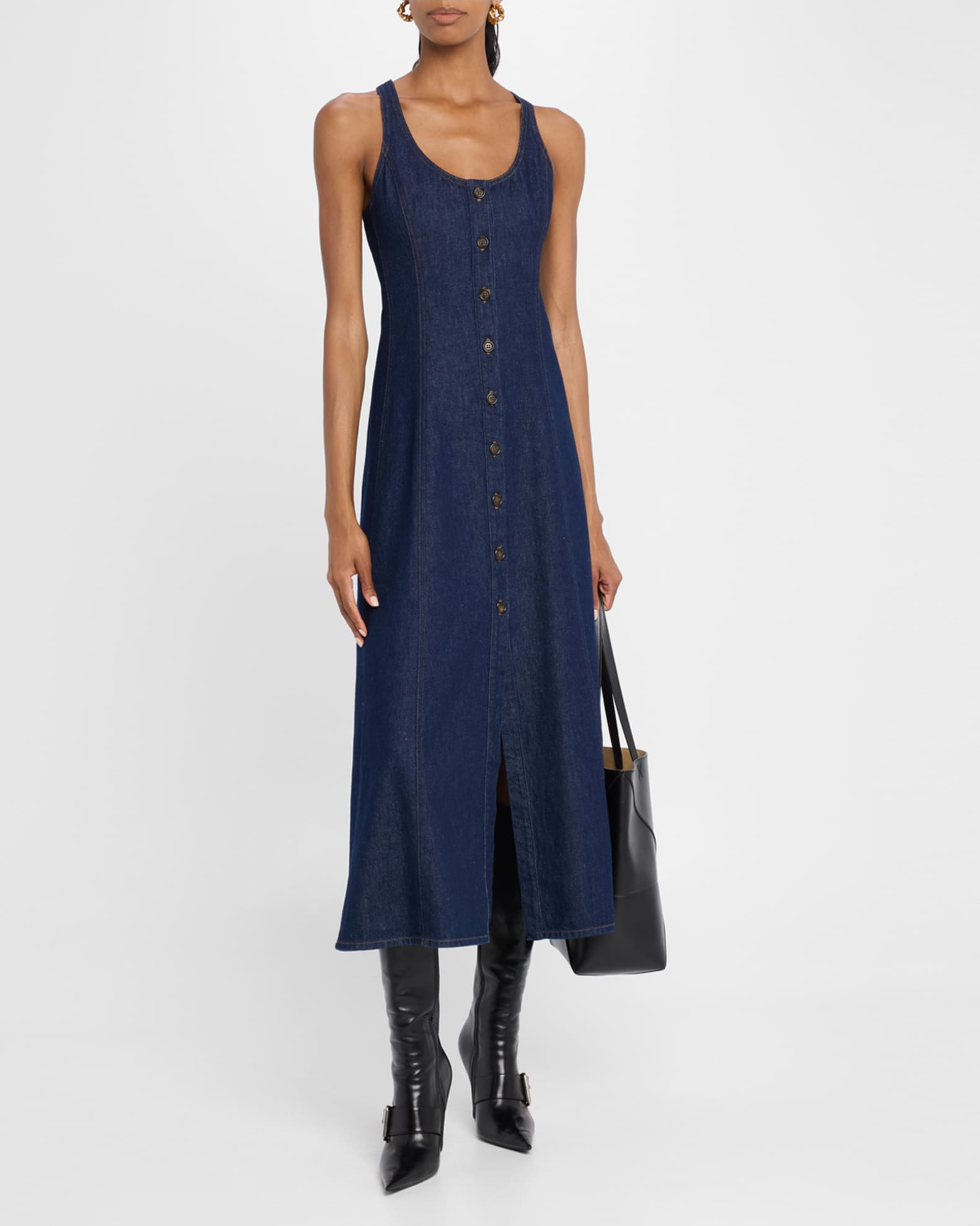 Farrow Sleeveless Cotton Denim Midi Dress 1