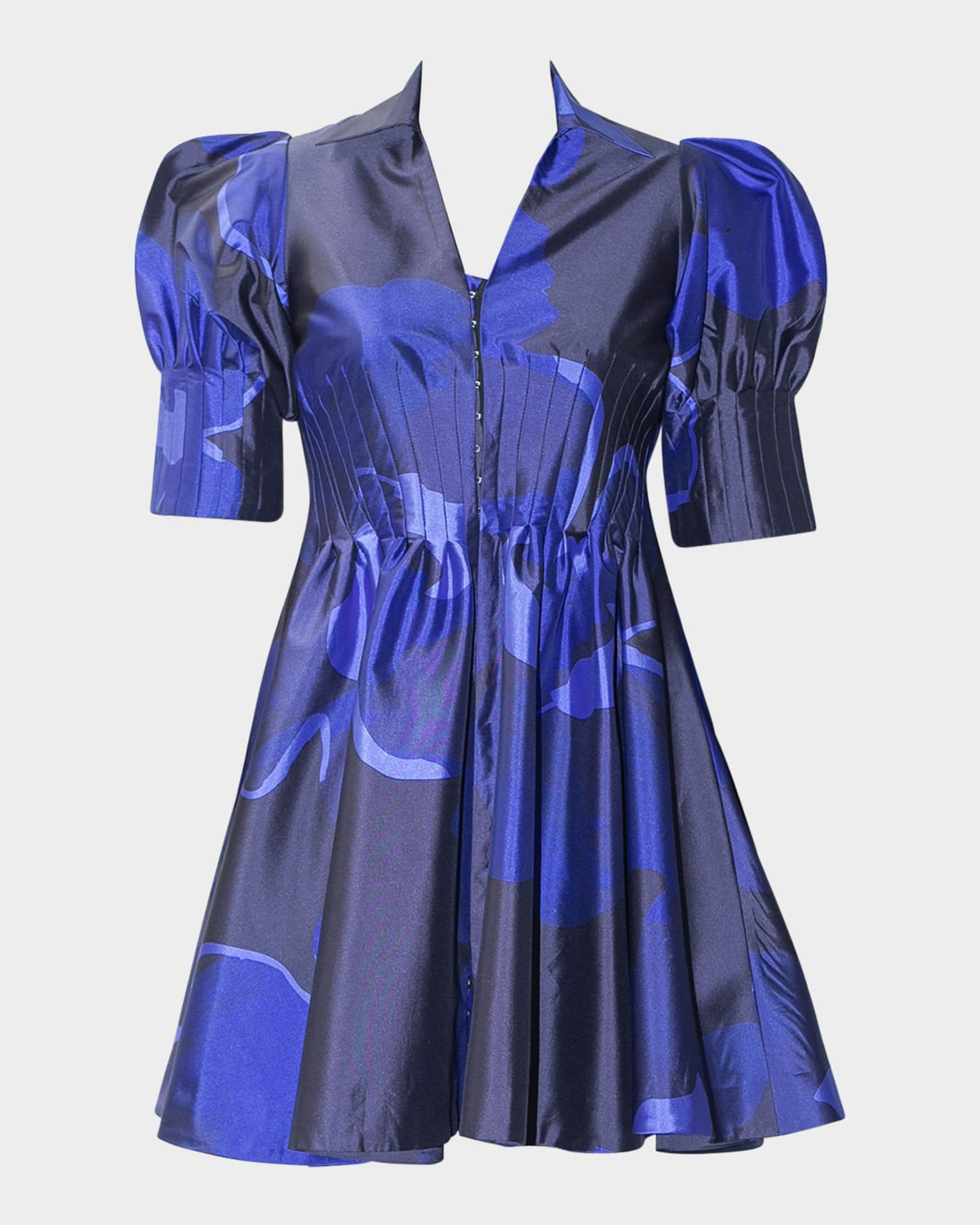 Realm Pleated Puff-Sleeve Mini Dress 0