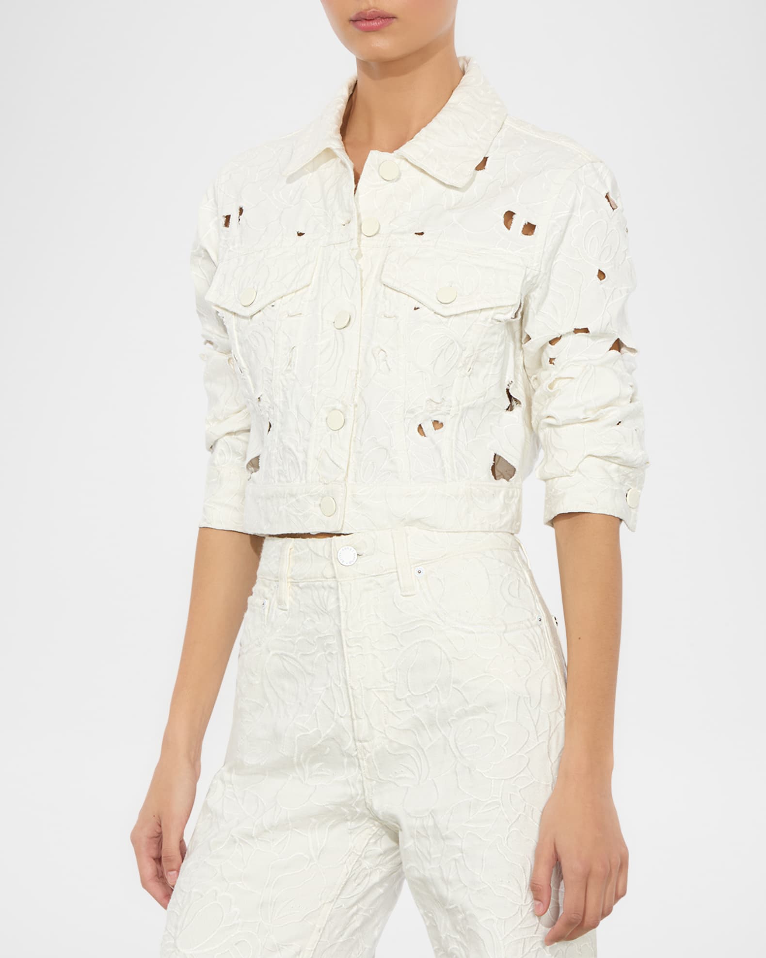 Alice + Olivia Chloe Eyelet-Embroidered Denim Jacket