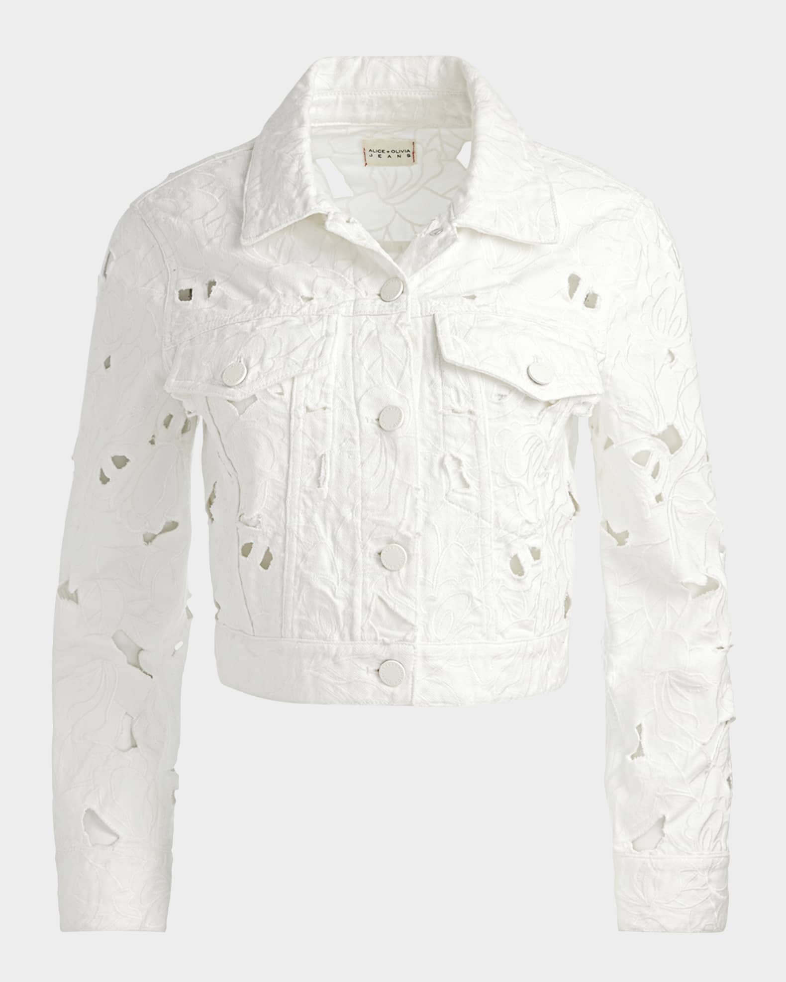【新品】Alice＋Olivia ホワイト ショート丈 デニムジャケット Lana Denim Jacket In White | Alice + Olivia