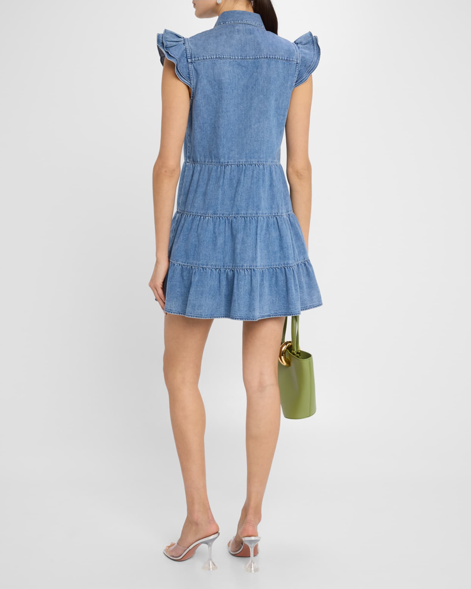 Alice+Olivia■Jem Denim Tiered Mini Dress■ドレス alice + olivia Women's Jem Denim Tiered Mini Dress, Light