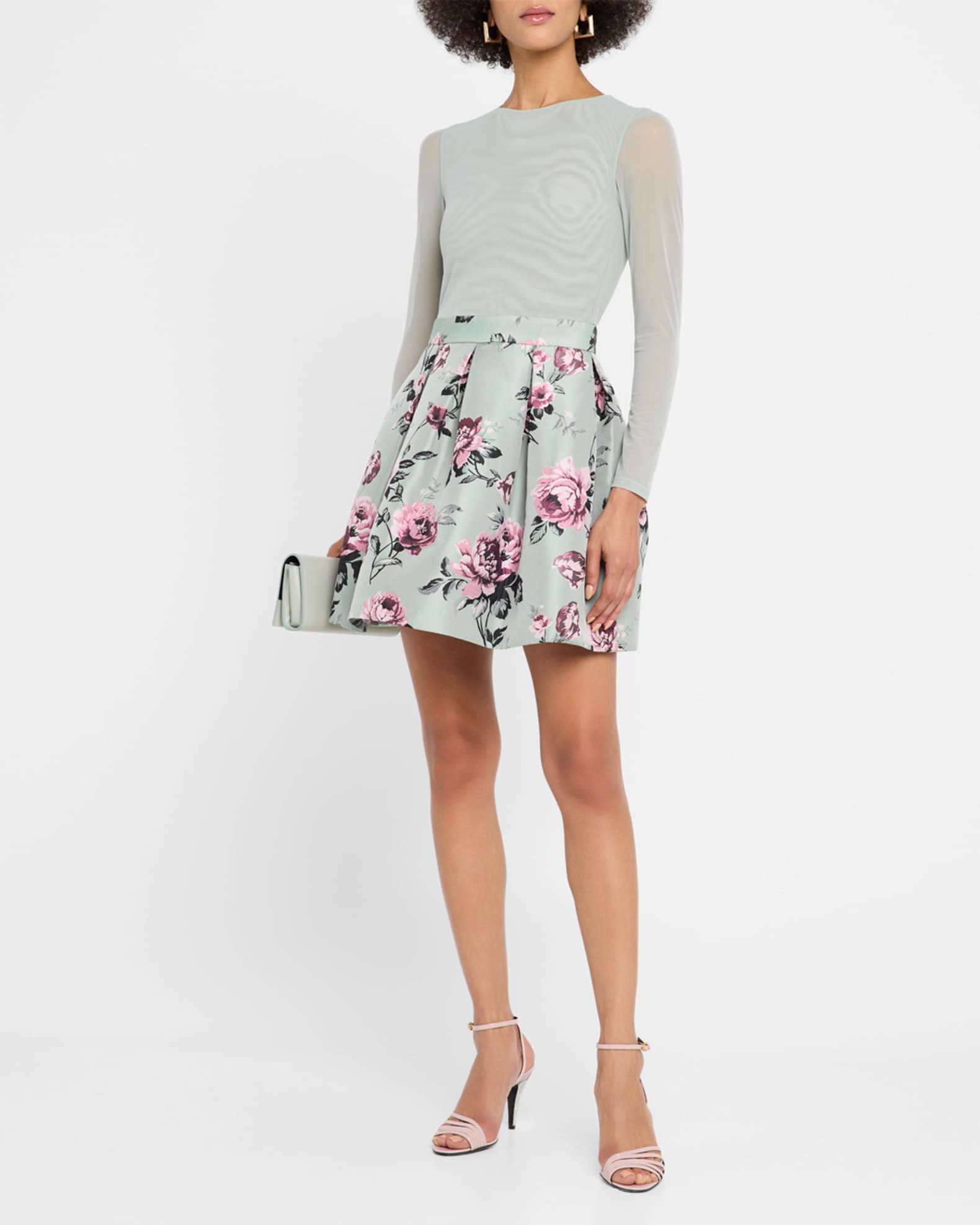 【Alice + Olivia】Chara 花柄プリーツ パーティードレス Alice + Olivia Chara Pleated Party Dress | Neiman Marcus