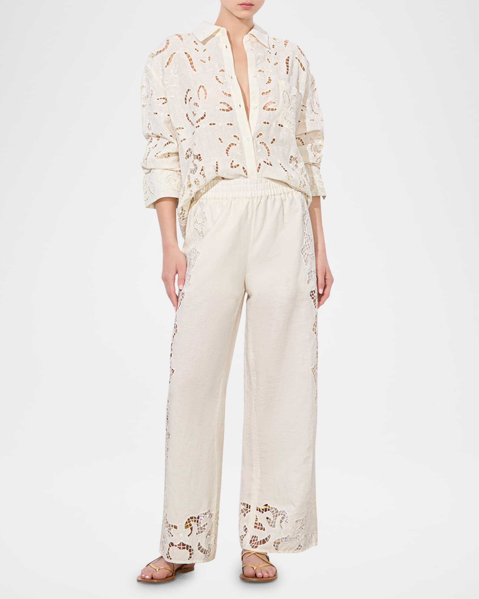 Finely Eyelet Oversized Button-Front Shirt 1