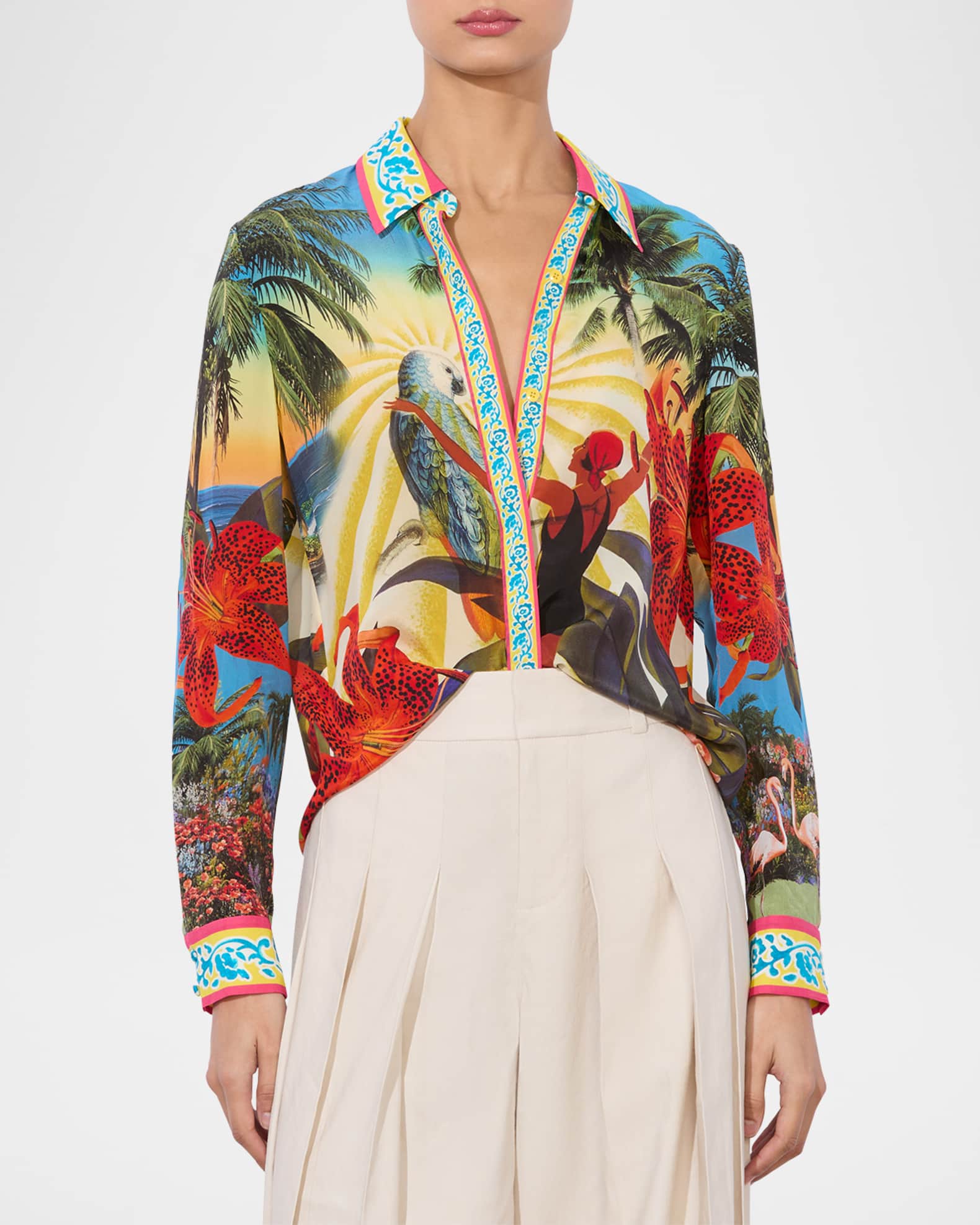 Alice + Olivia Island Dreams Willa Placket Top | Neiman Marcus