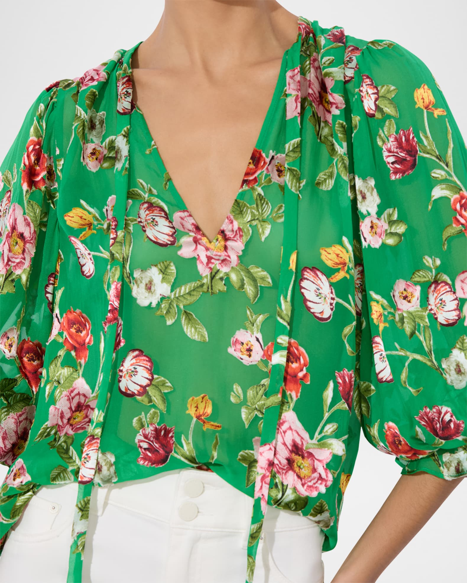 Alice + Olivia Moranne Tie-Neck Blouse | Neiman Marcus