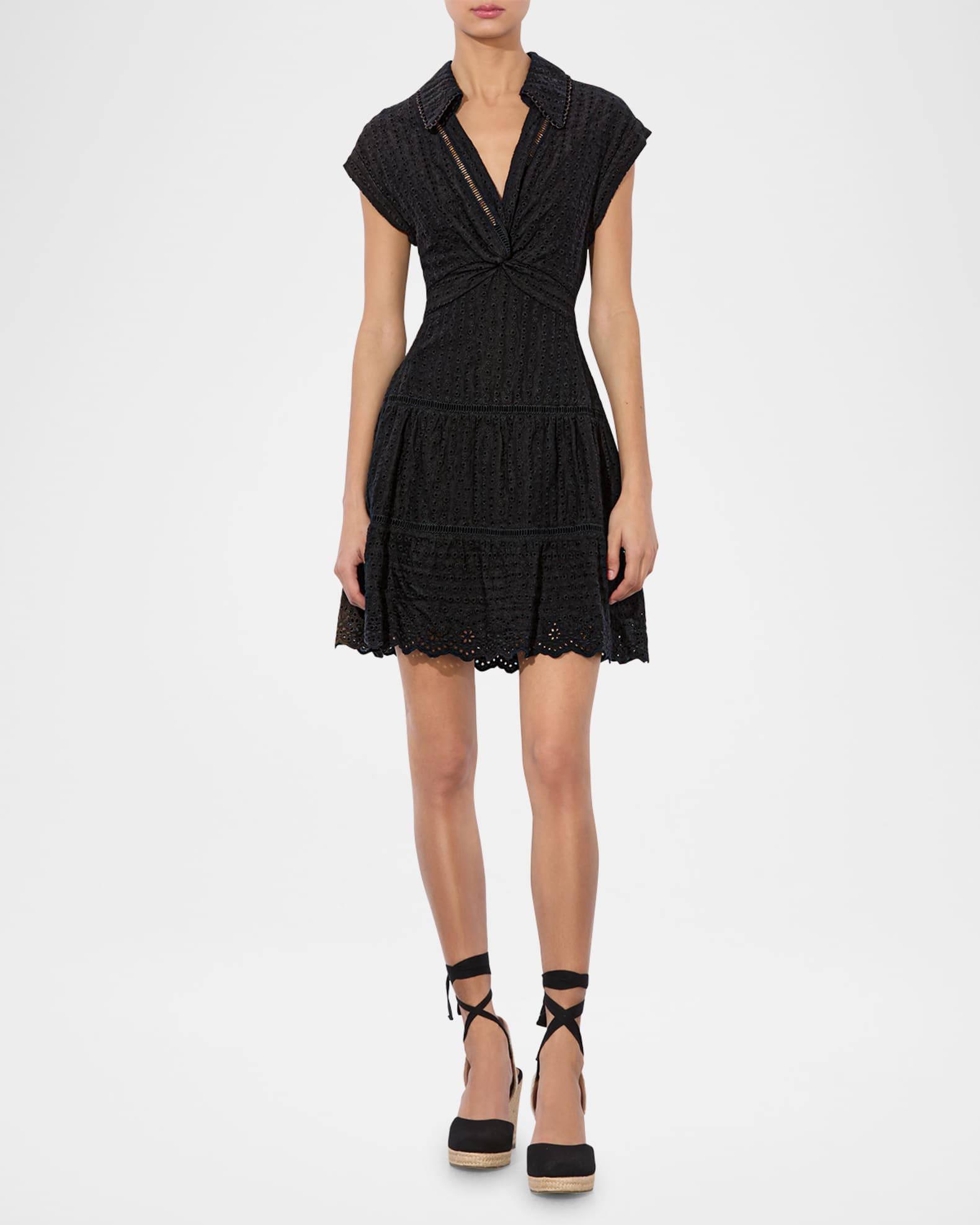 Mila Eyelet Deep V Twist-Front Mini Dress 1