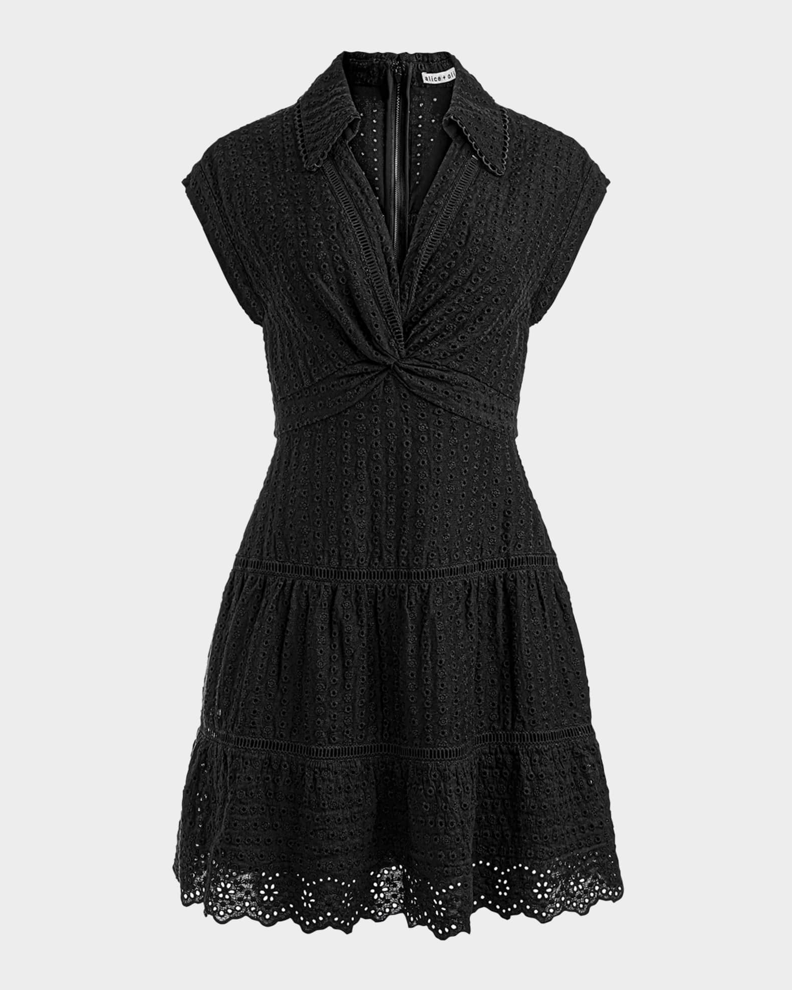 Mila Eyelet Deep V Twist-Front Mini Dress 0