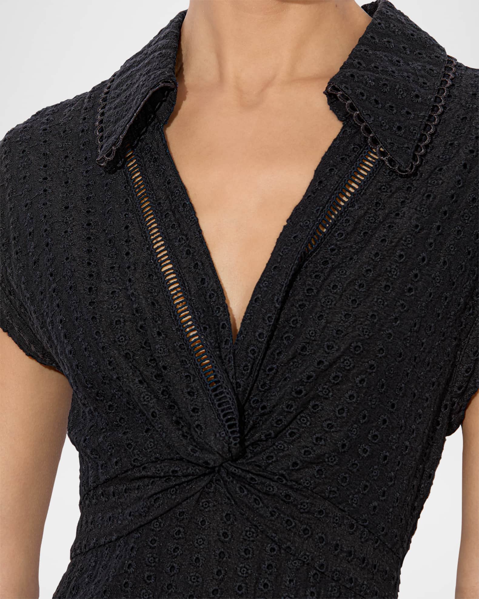 Alice + Olivia Mila Eyelet Deep V Twist-Front Mini Dress