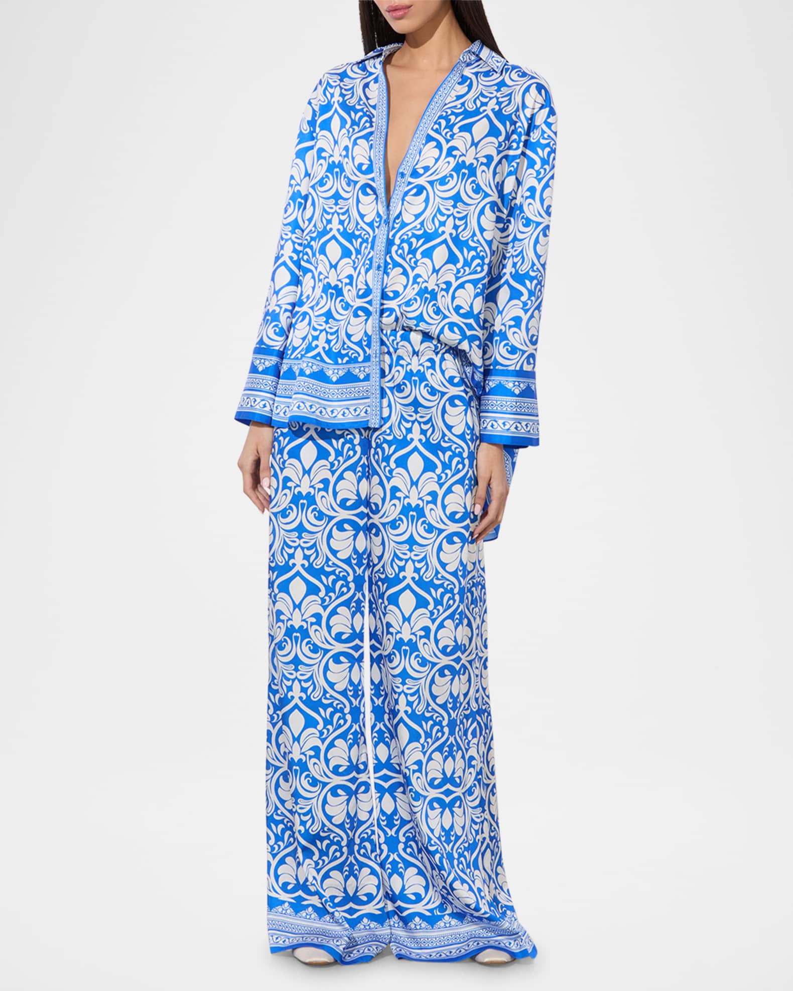 Alice+Olivia ★【パジャマシャツ】KIVA OVERSIZED PAJAMA SHIRT Kiva Oversized Pajama Shirt In Soiree True Blue | Alice + Olivia