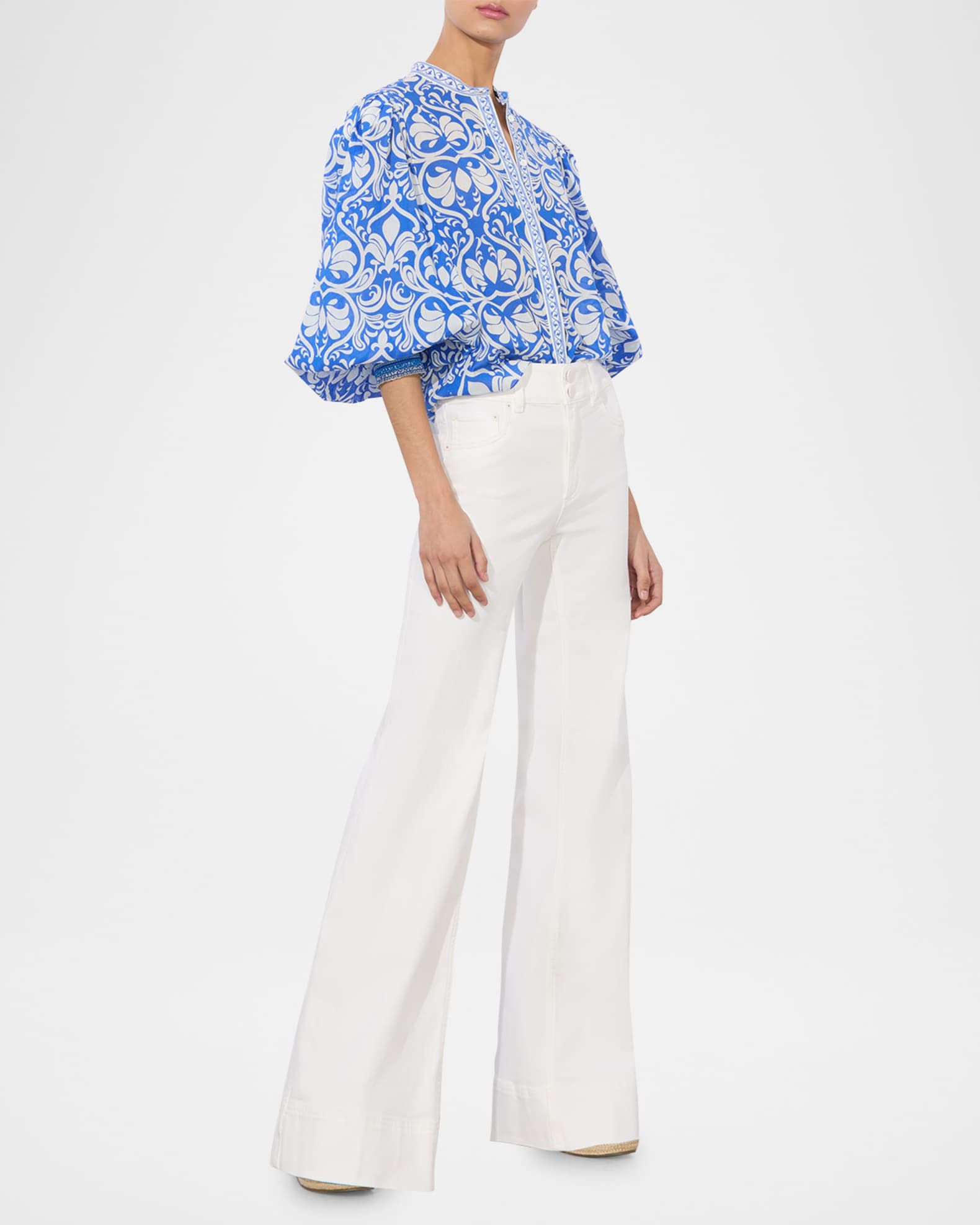 Alice + Olivia April Pleated Blouson-Sleeve Top | Neiman Marcus