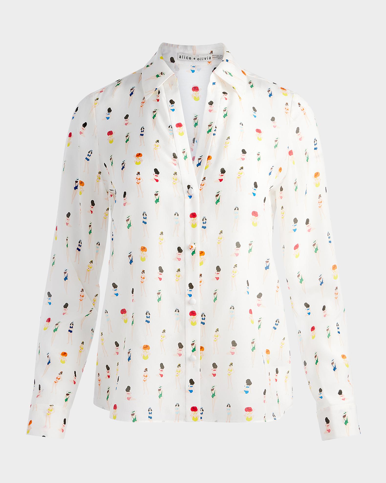 ALICE + OLIVIA Beach Club Eloise Button-Front Blouse | Neiman Marcus