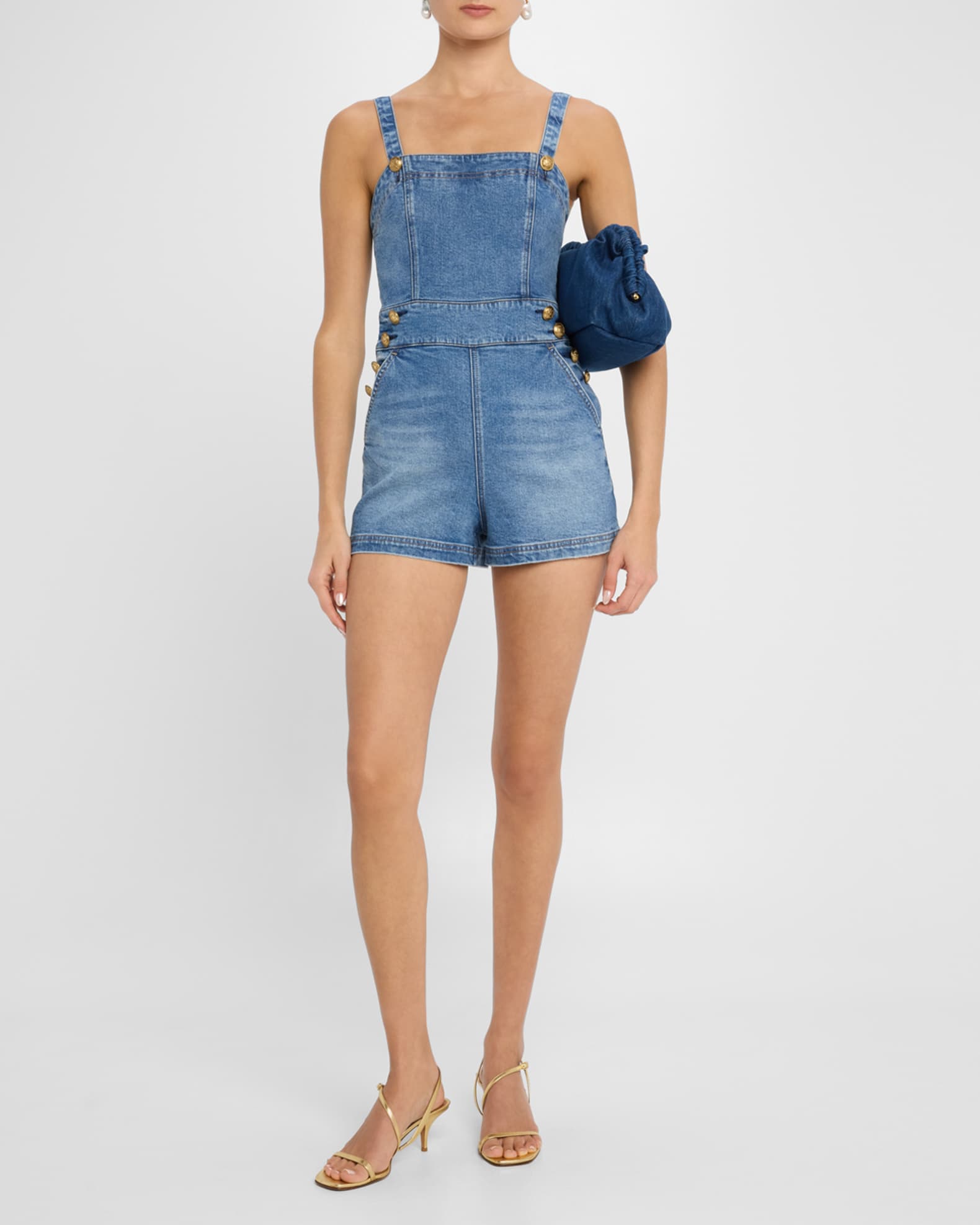 Alice + Olivia Vita Denim Romper | Neiman Marcus