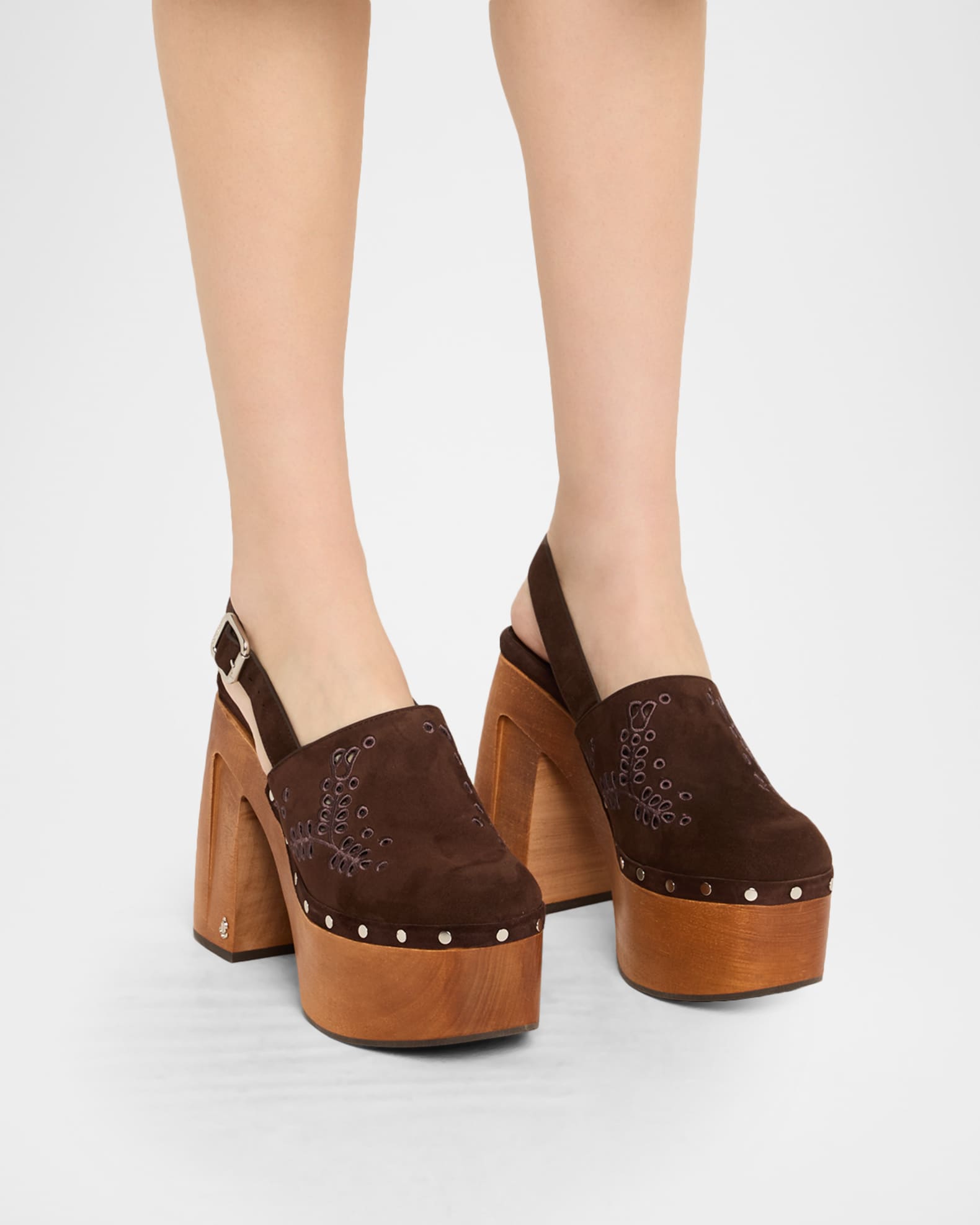 Alida Embroidered Suede Platform Clogs 1