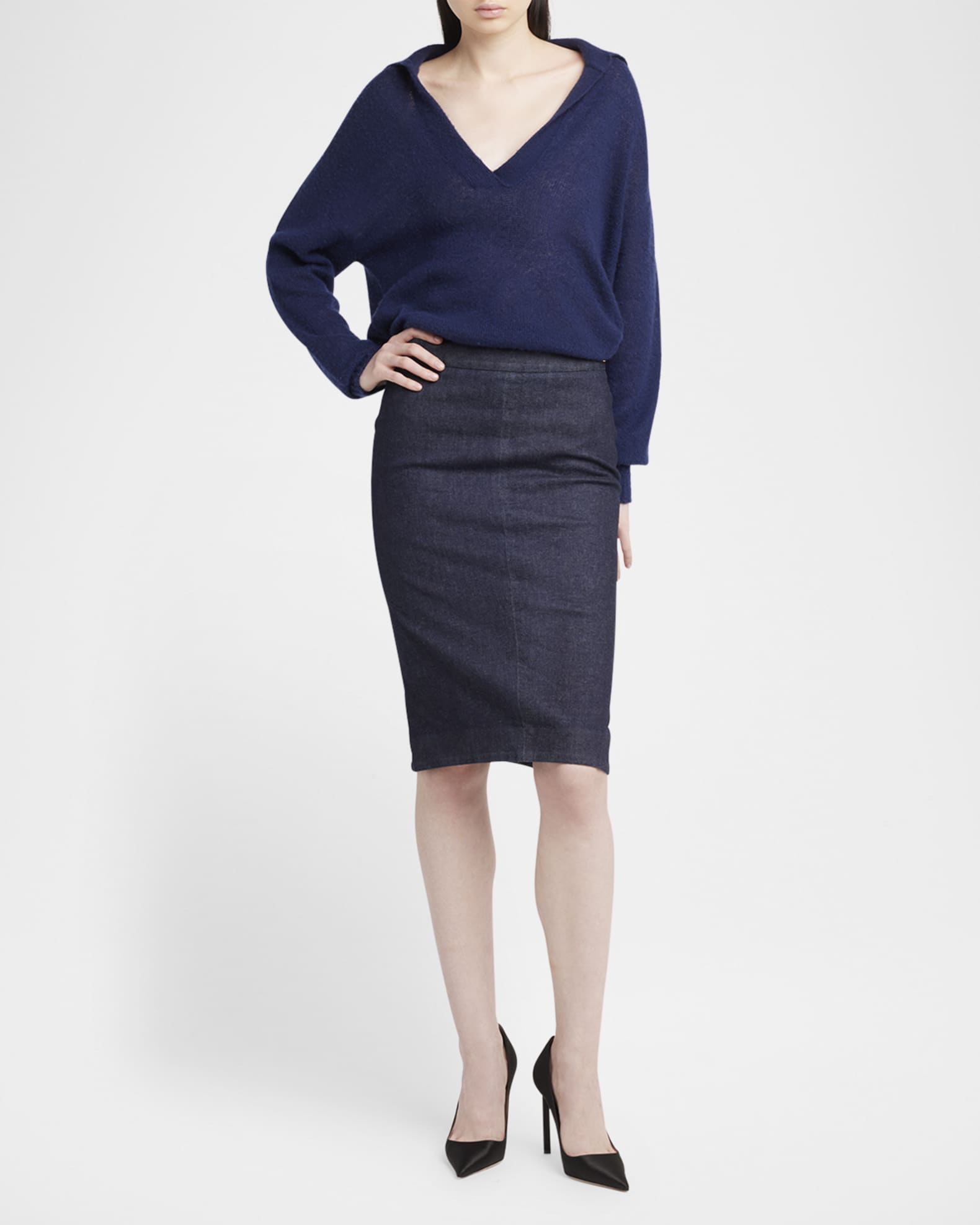 V-Neck Cashmere-Silk Oversized Polo Sweater 1
