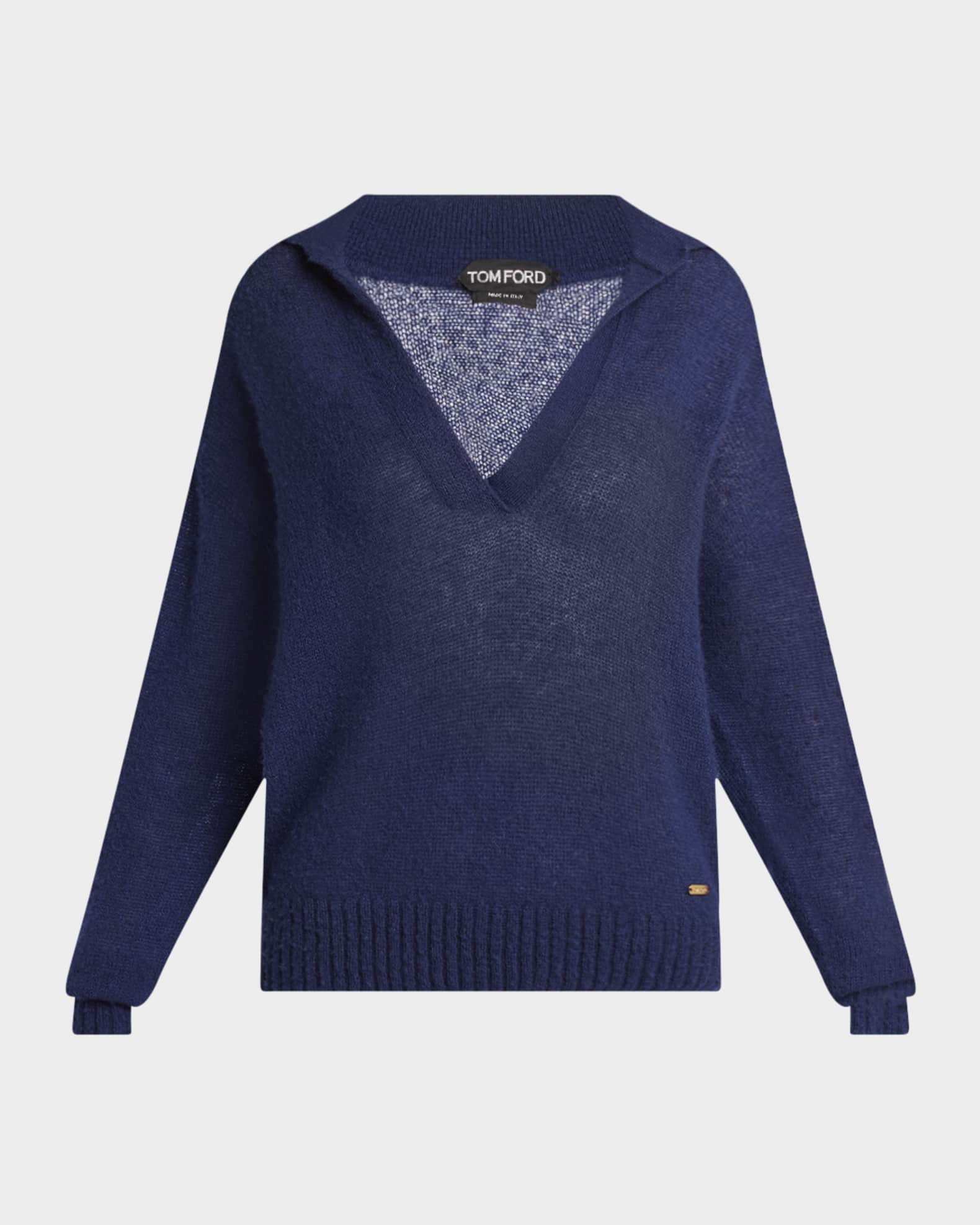 V-Neck Cashmere-Silk Oversized Polo Sweater 0