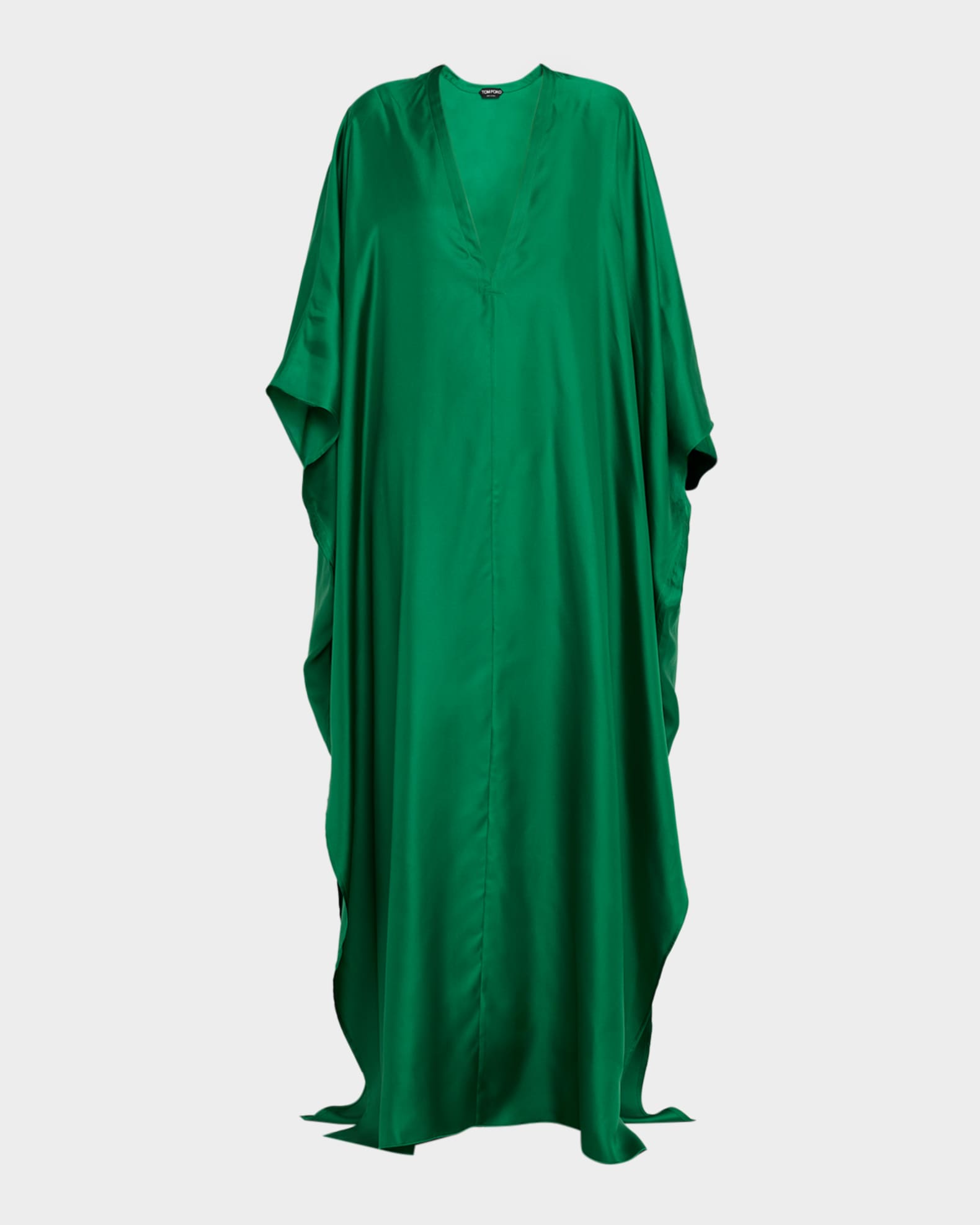 Plunging V-Neck Light Silk Twill Maxi Kaftan Dress 0