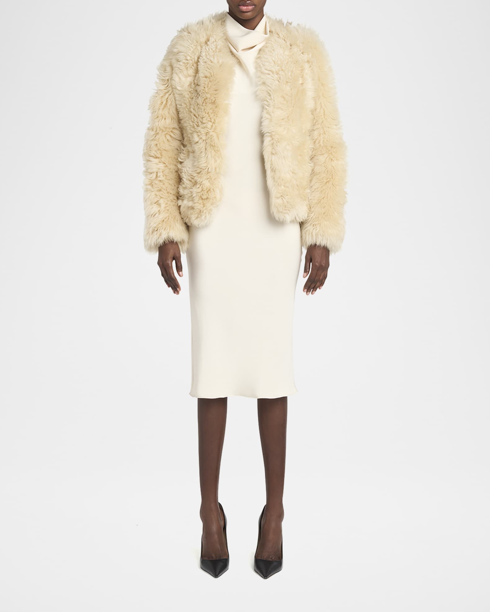 Curly Sheep Shearling Collarless Jacket 1