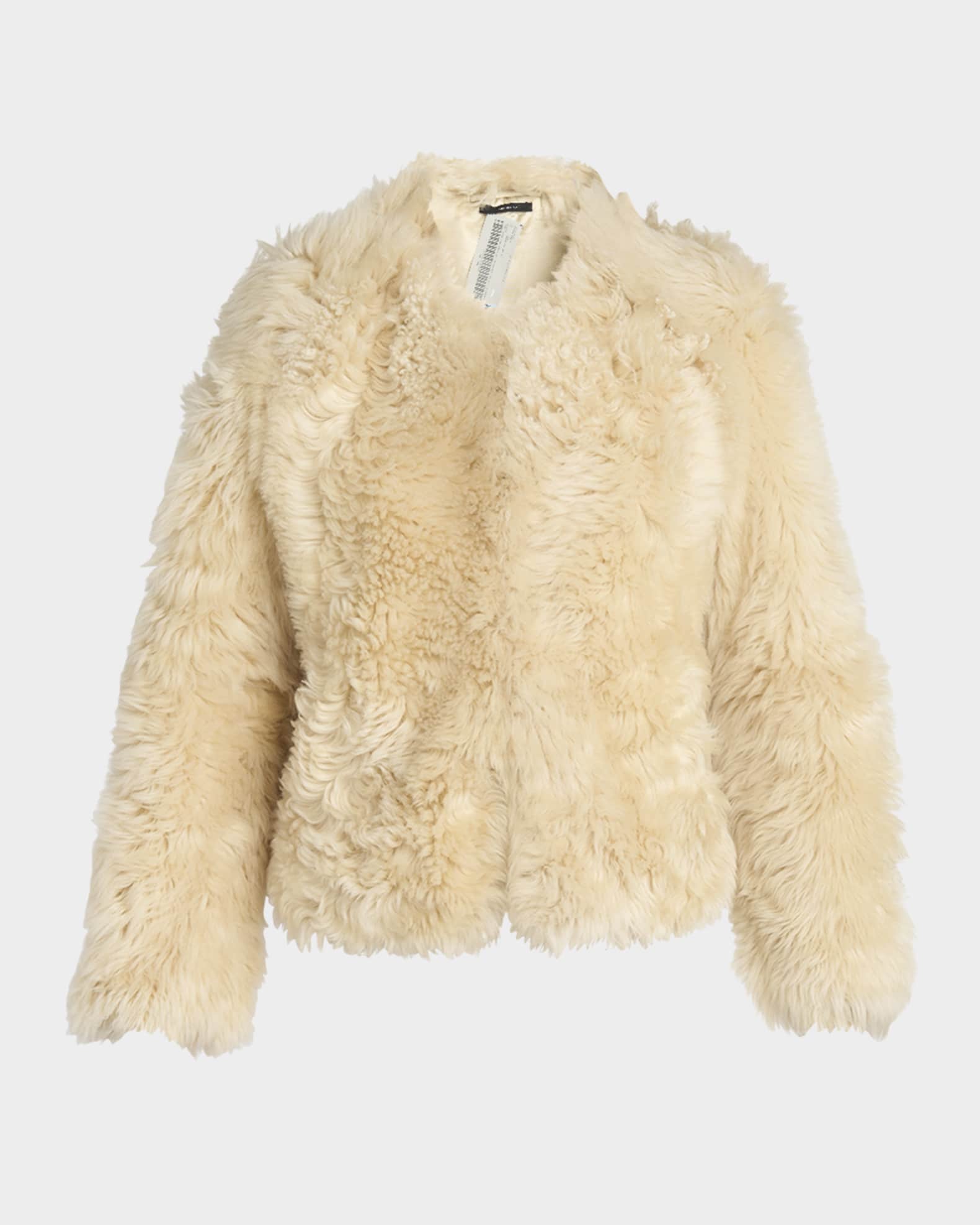 Curly Sheep Shearling Collarless Jacket 0