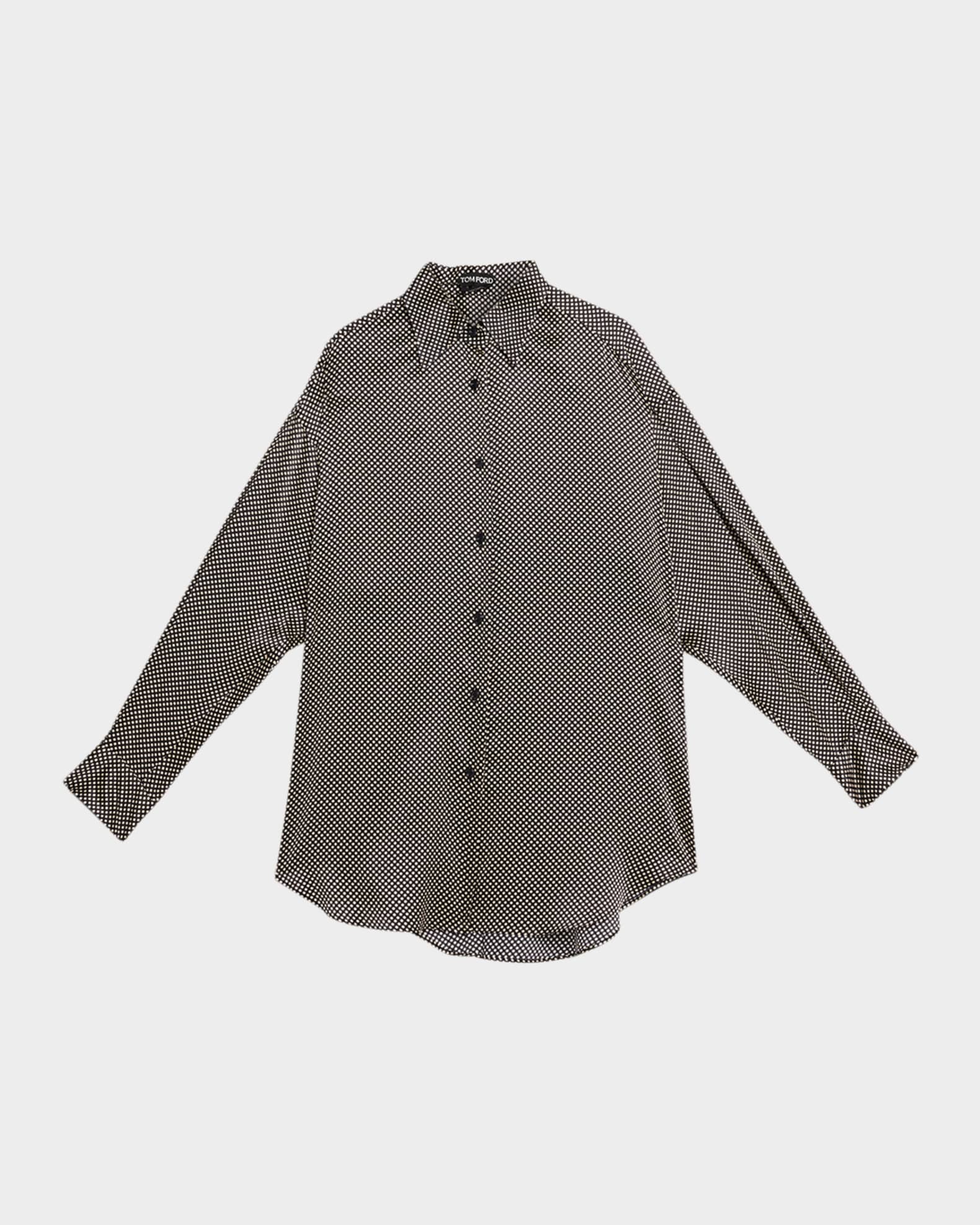Polka Dot Stretch Satin Button-Down Shirt 0
