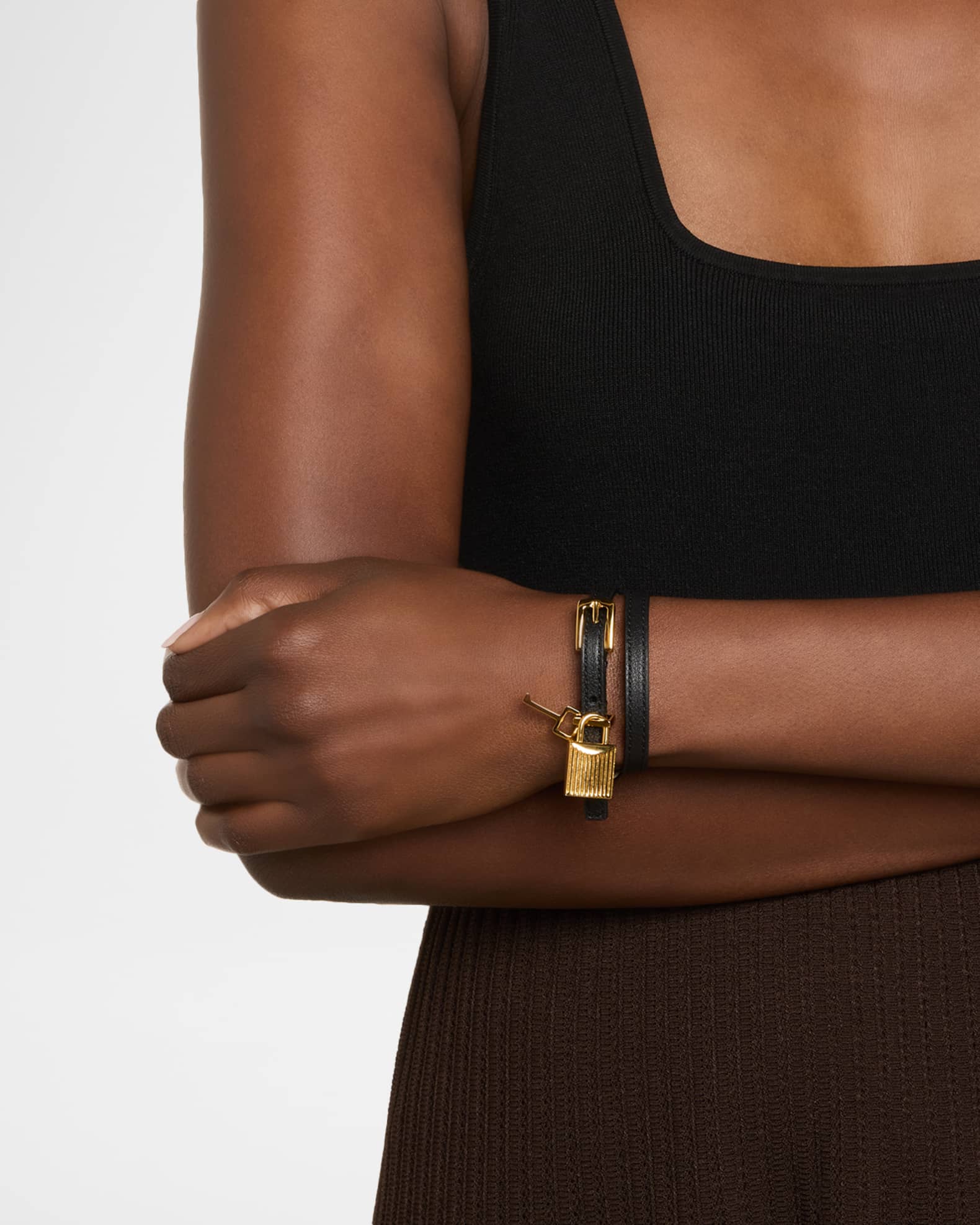 Lock-Pendant Leather Wrap Bracelet 1