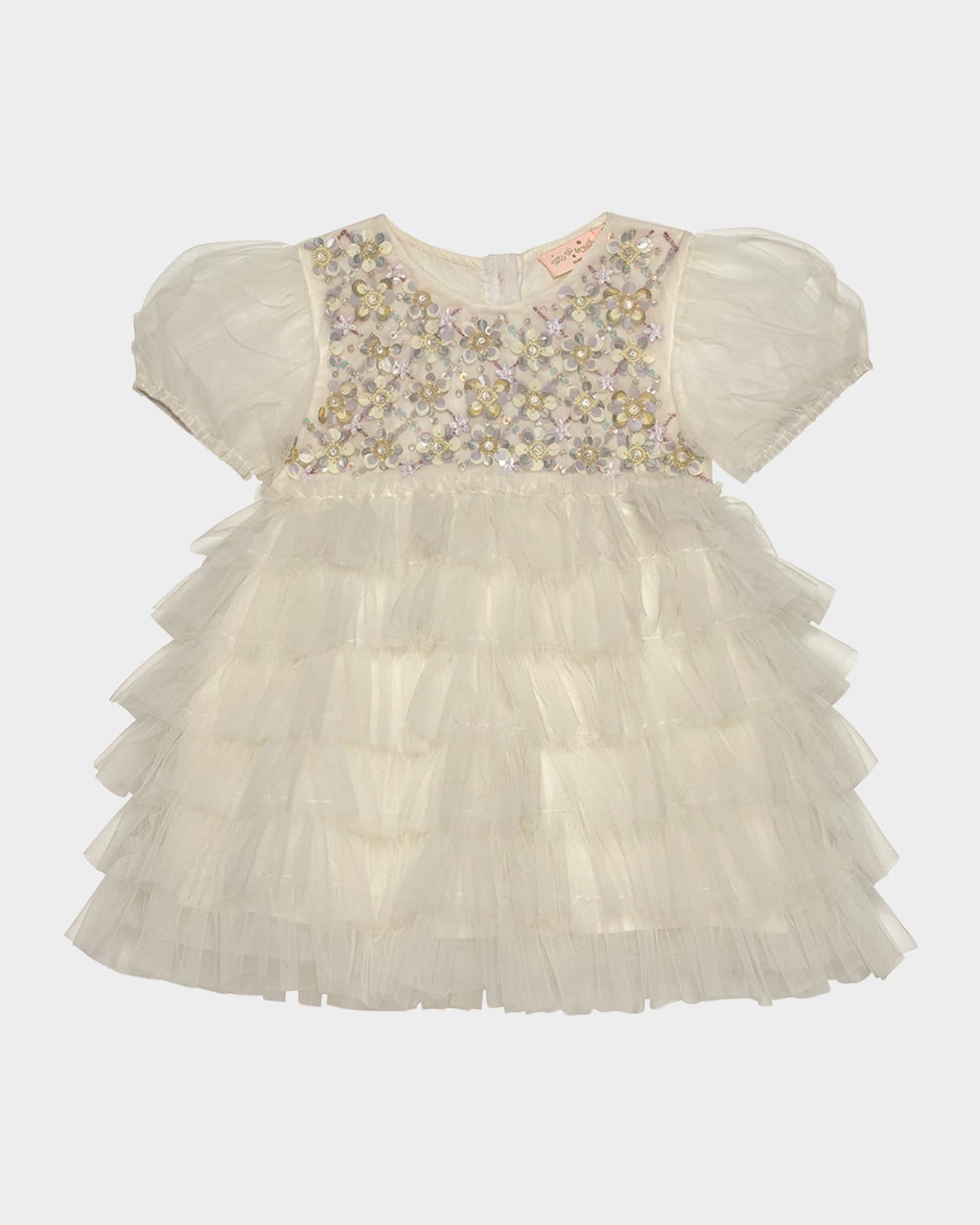 Girl's Bebe Meadow Embellished Tulle Dress, Size Newborn-24M 0