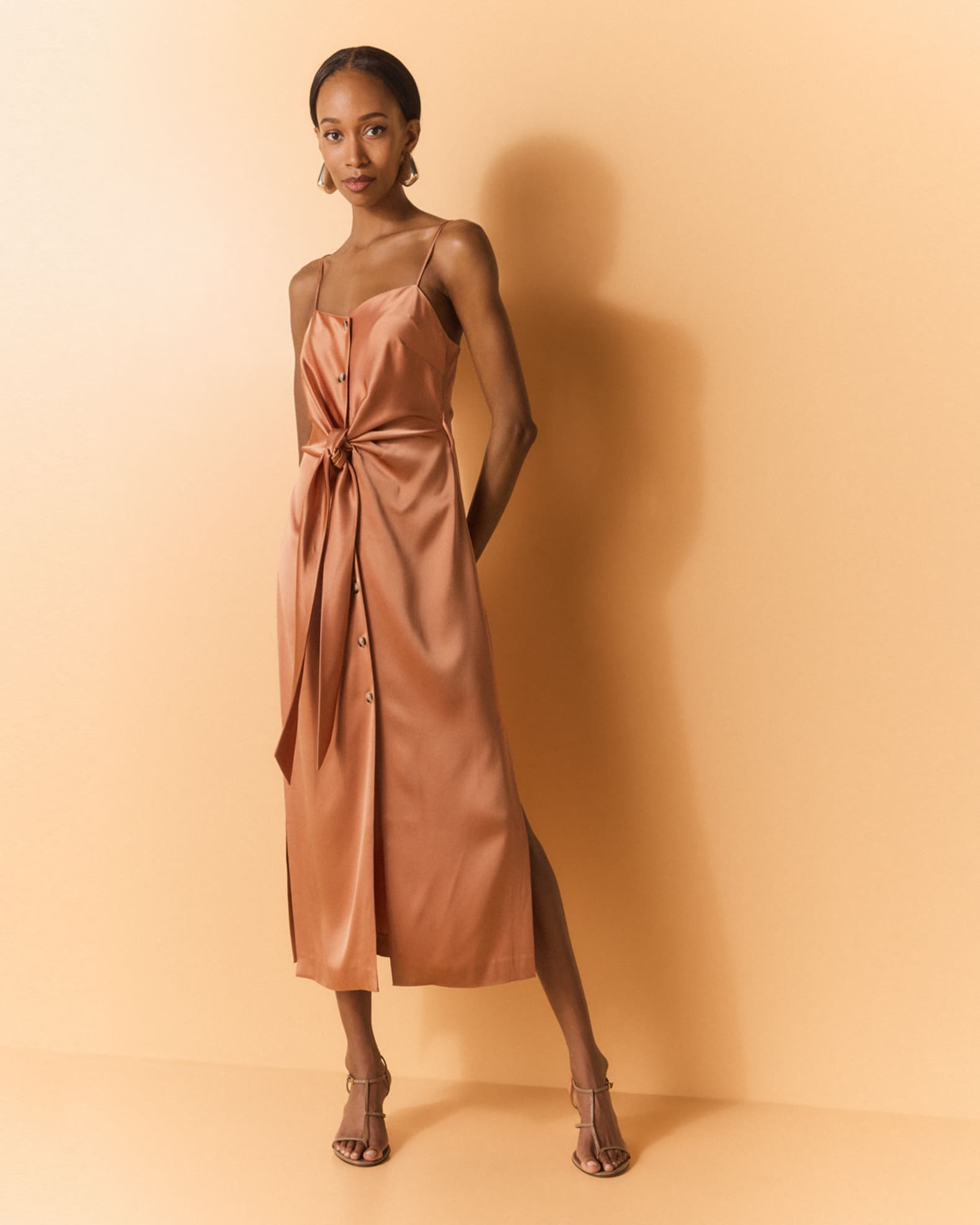 Nanushka Sayan Draped Satin Midi Dress | Neiman Marcus