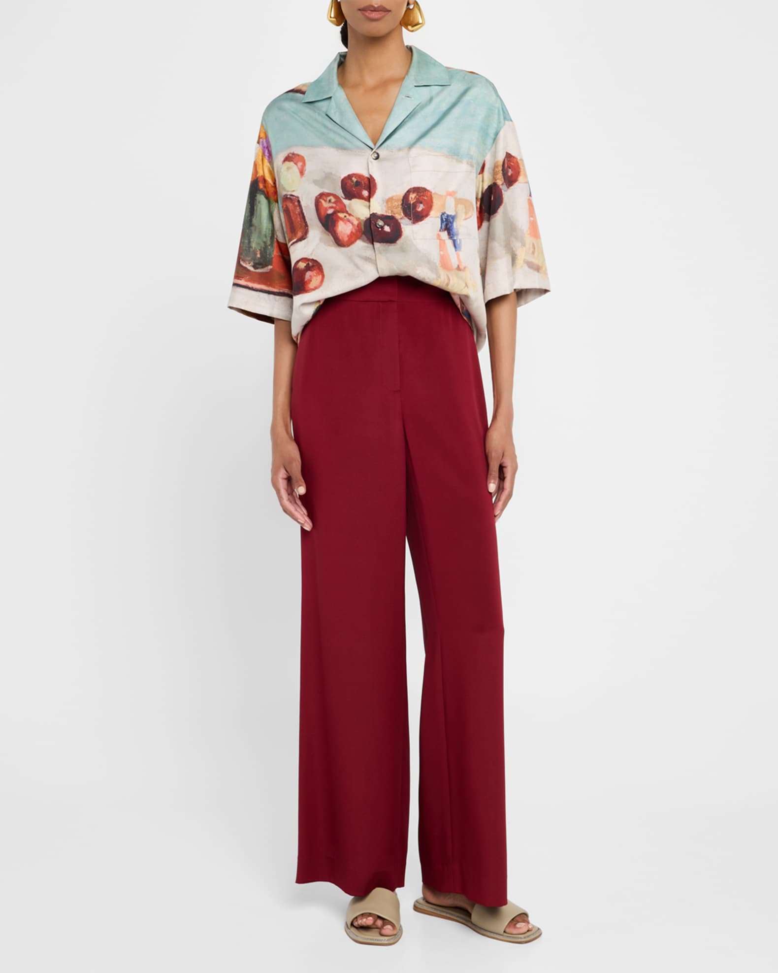 Nanushka Caspian Button-Front Silk Twill Shirt | Neiman Marcus