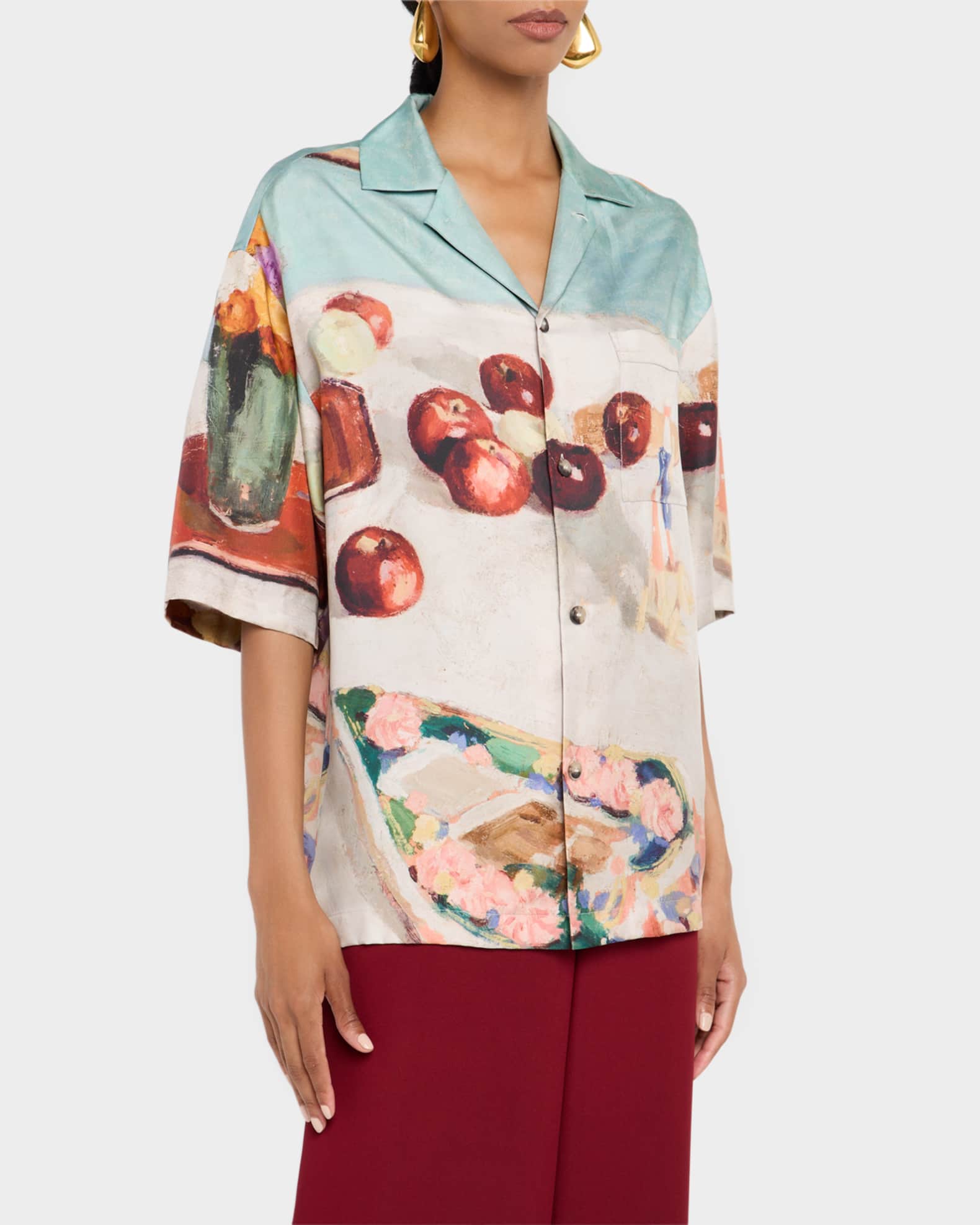 Nanushka Caspian Button-Front Silk Twill Shirt | Neiman Marcus