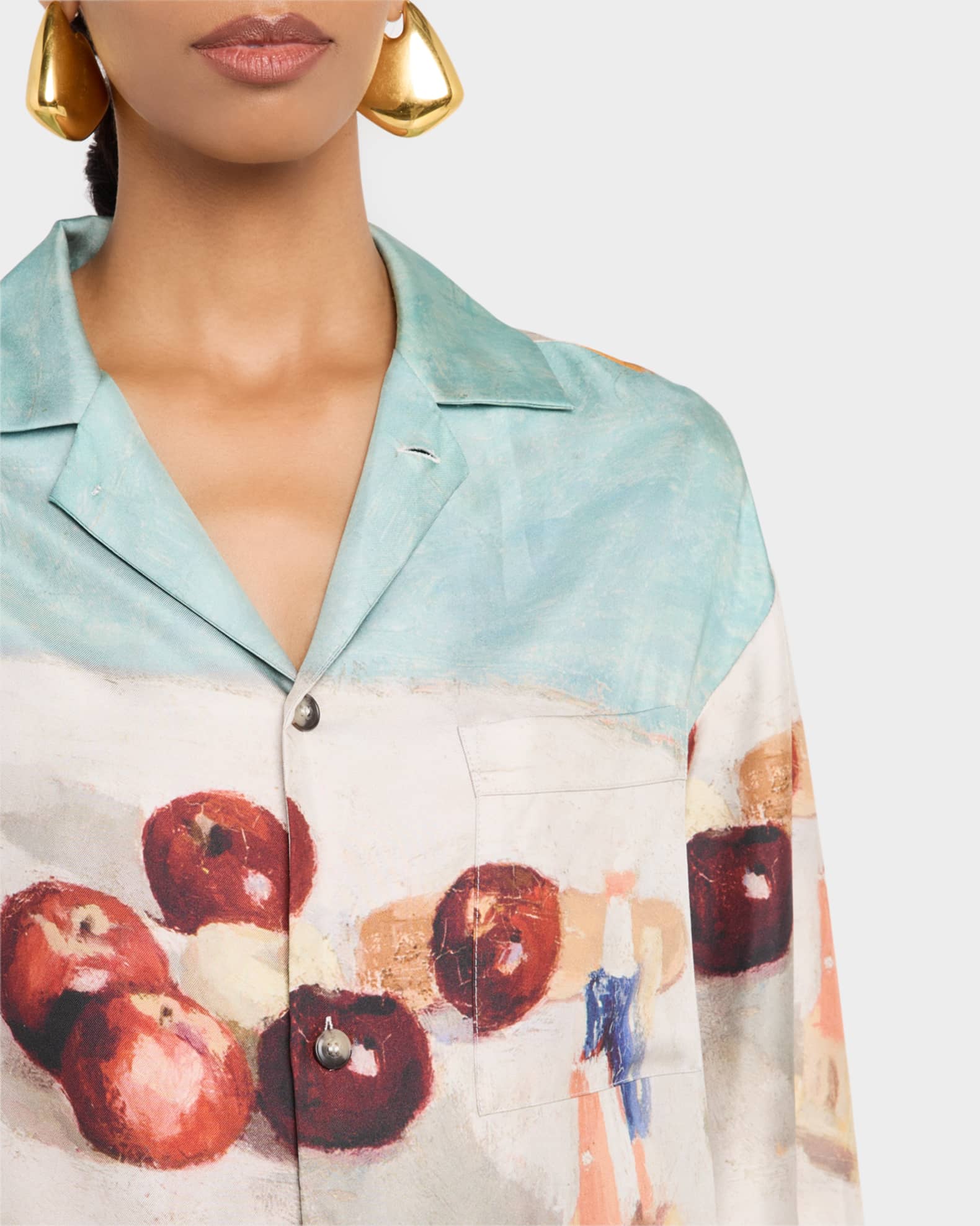 Nanushka Caspian Button-Front Silk Twill Shirt | Neiman Marcus