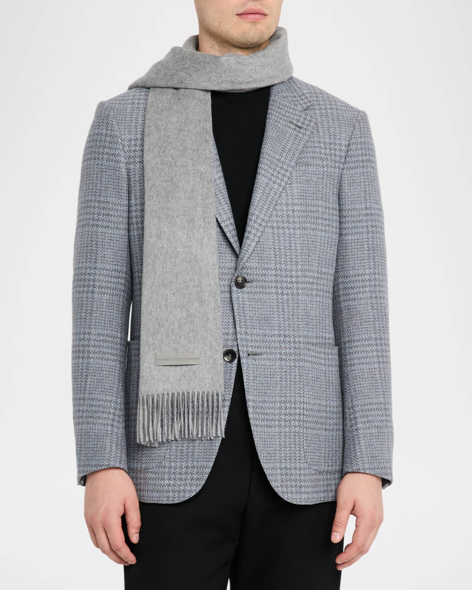 ZEGNA Men's Oasi Cashmere Madras Check Scarf with Leather Brand