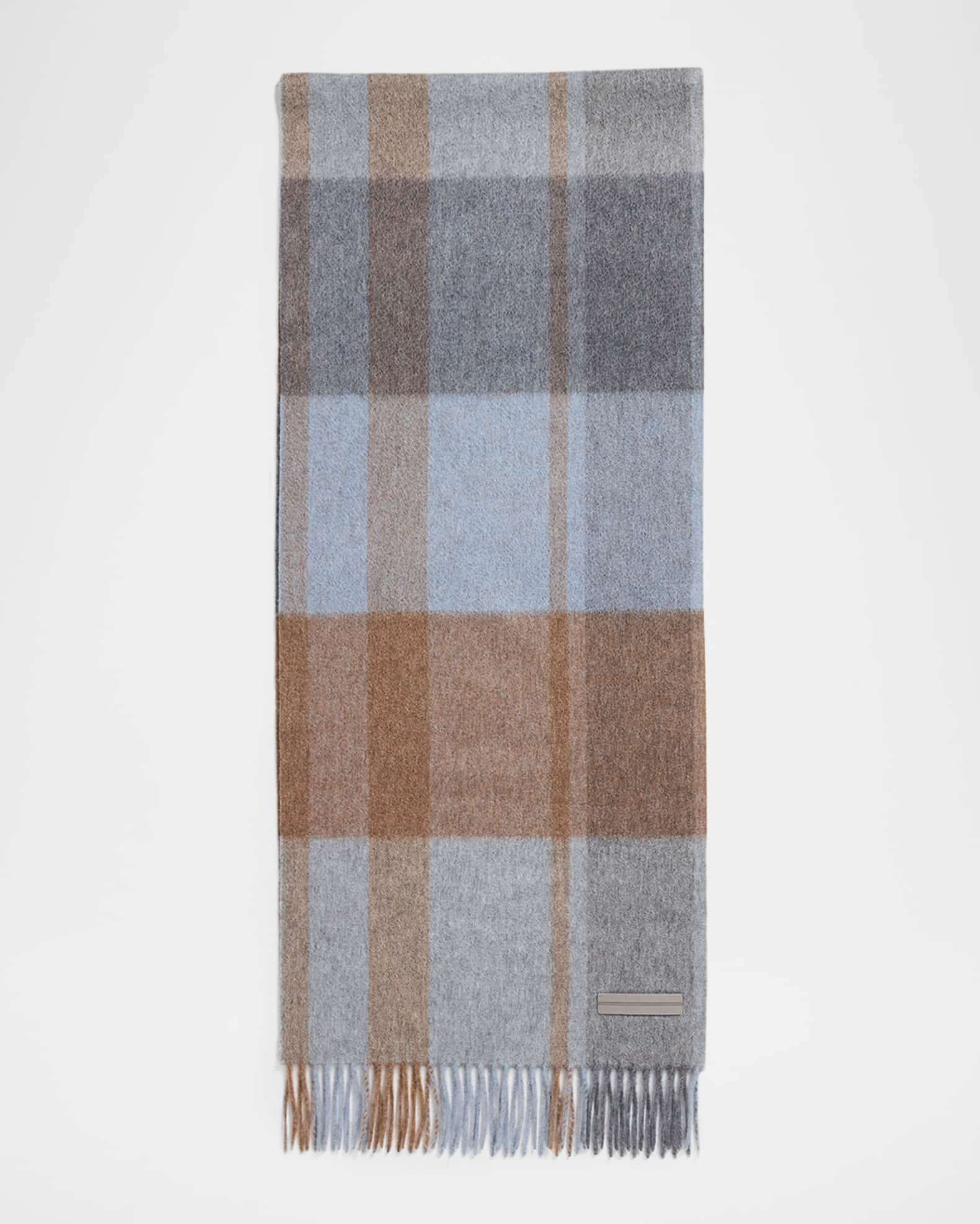 ZEGNA Men's Oasi Cashmere Madras Check Scarf with Leather Brand