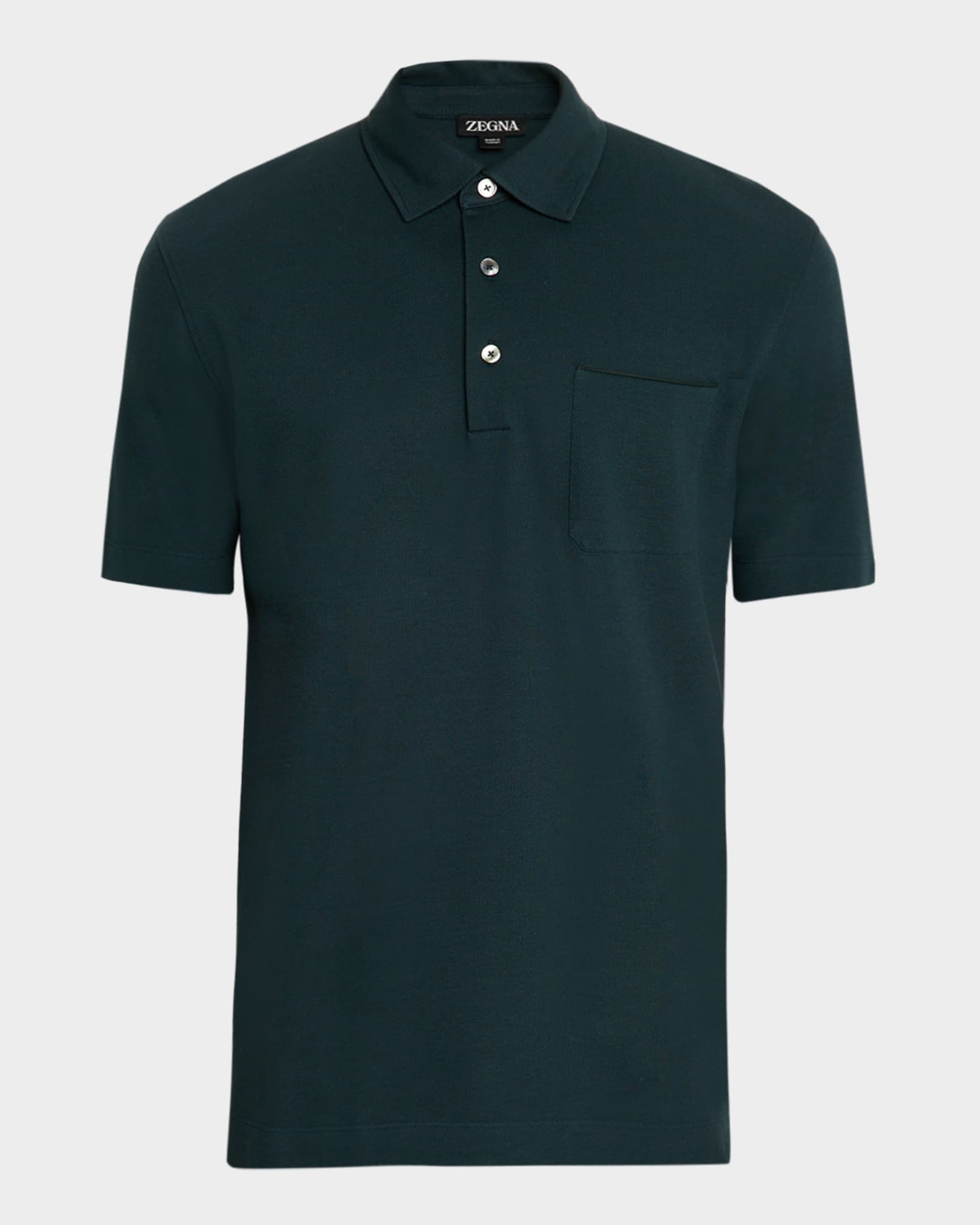 ZEGNA Men's Pique Polo Shirt with Leather-Trim Pocket | Neiman Marcus