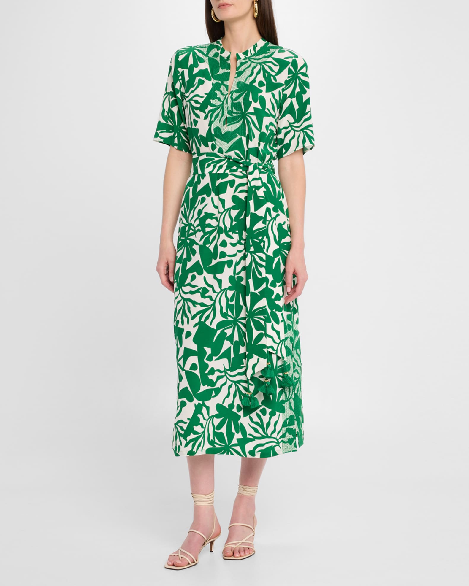 Thandie Short-Sleeve Belted Midi Kaftan Dress 1