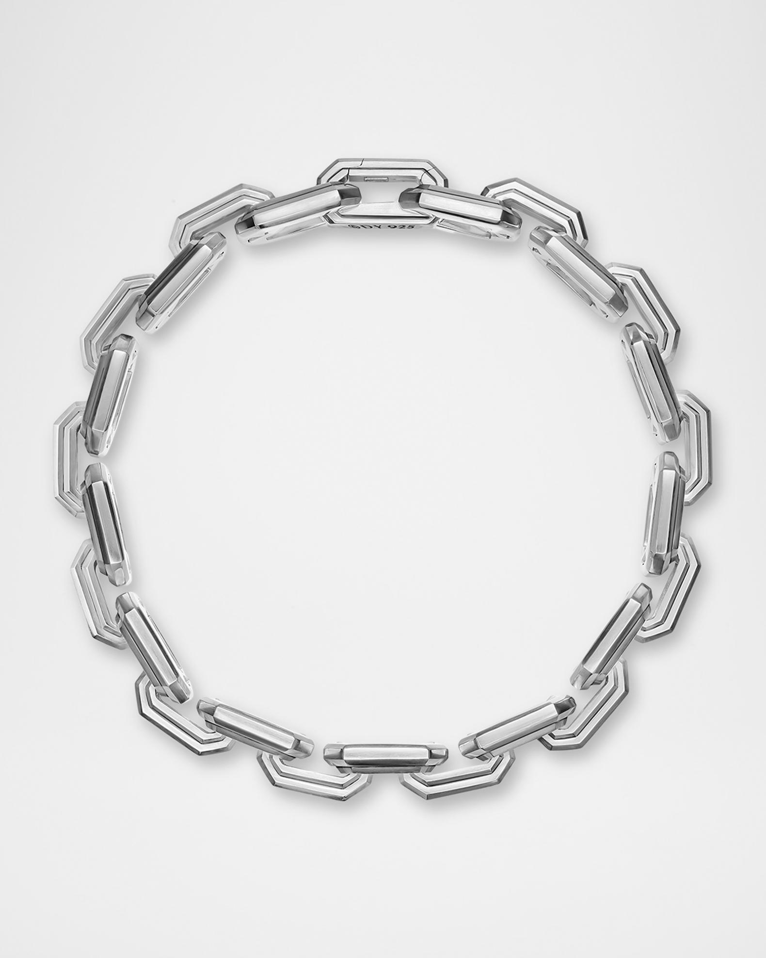 Men's Faceted Flat Link Bracelet in Silver with Black Diamonds | Neiman ...